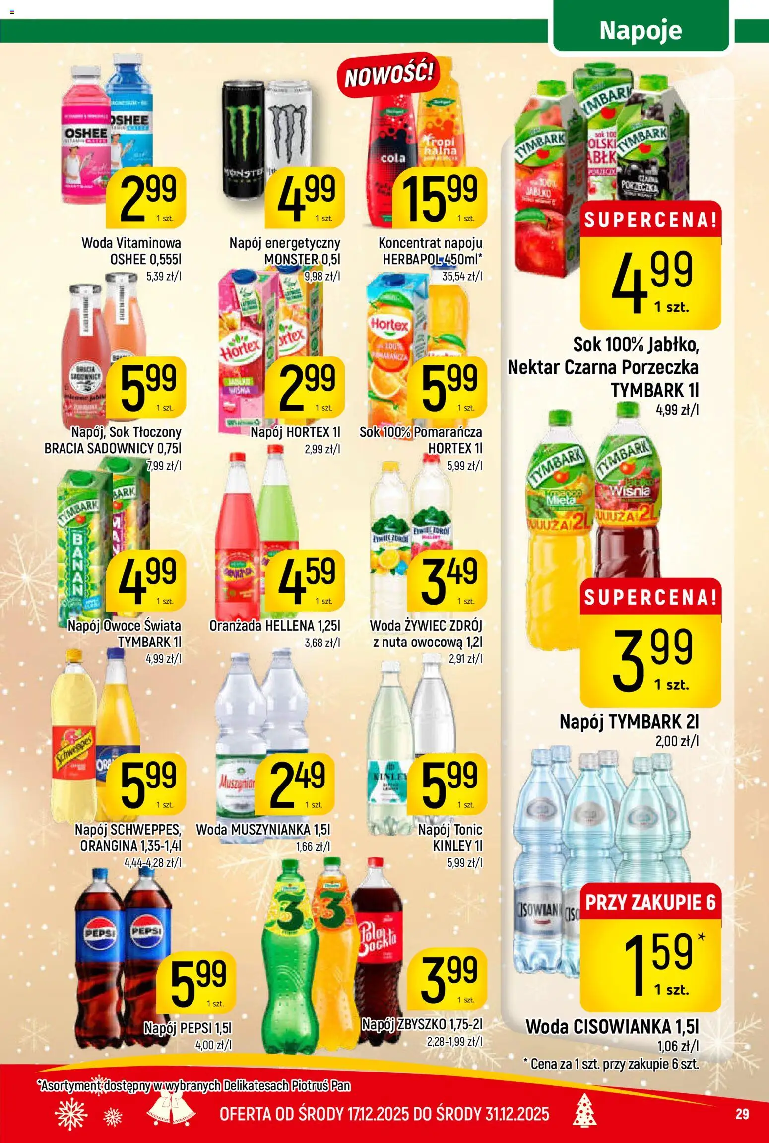Piotruś Pan Gazetka od 17.12.2025 | Strona: 29 | Produkty: Pepsi, Muszynianka, Oranżada hellena, Woda