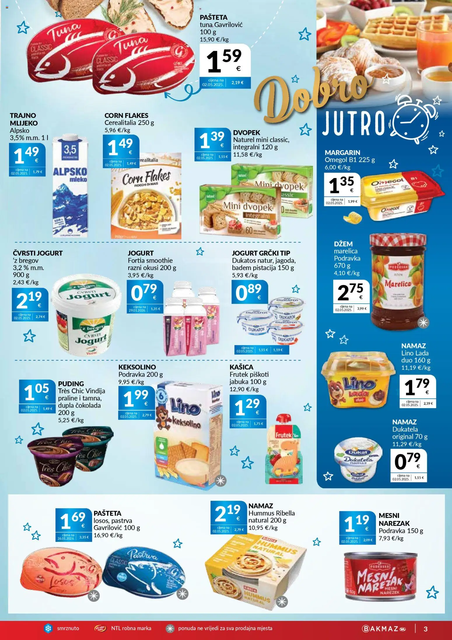 Bakmaz katalog | vrijedi od 22.04.2026 | Stranica: 3 | Proizvodi: Vindija, Pastrva, Margarin, Tuna