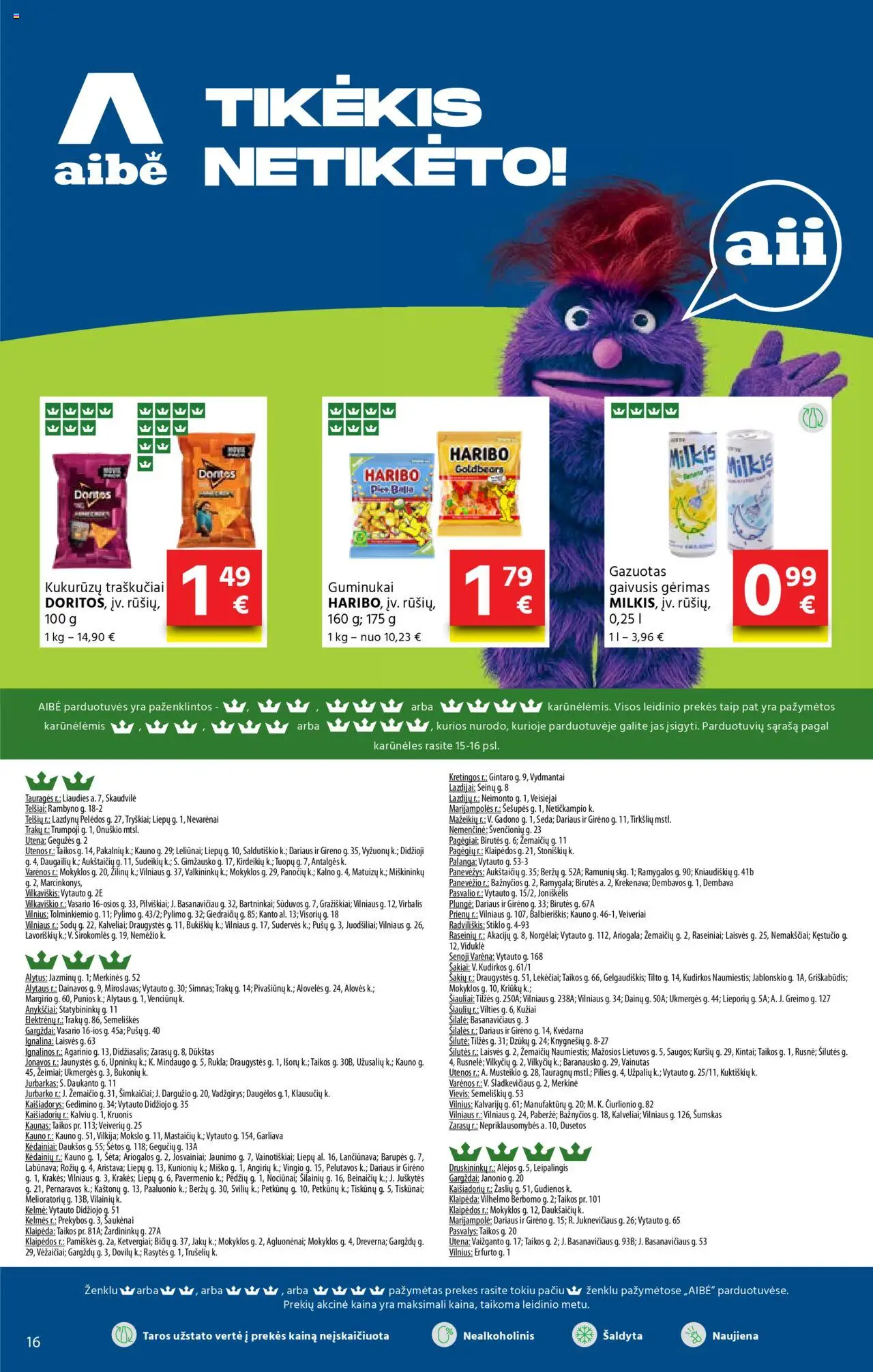 AIBE leidinys│galioja nuo 21.08.2025 | Puslapis: 16 | Prekių: Gaivusis gėrimas, Guminukai, Traškučiai