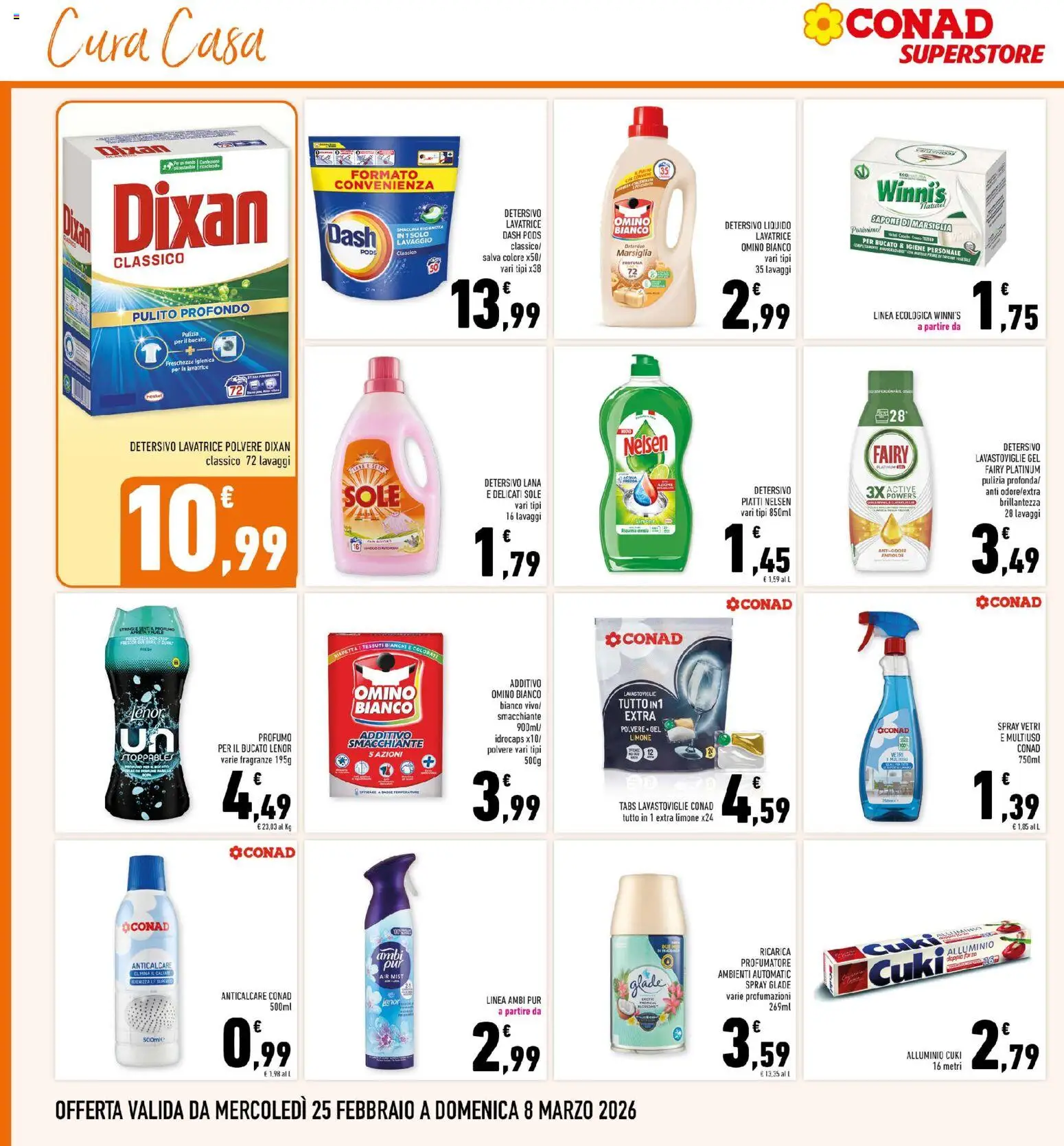 Volantino Conad del 25.02.2026 | Pagina: 26 | Prodotti: Anticalcare, Lavatrice, Lavastoviglie, Alluminio