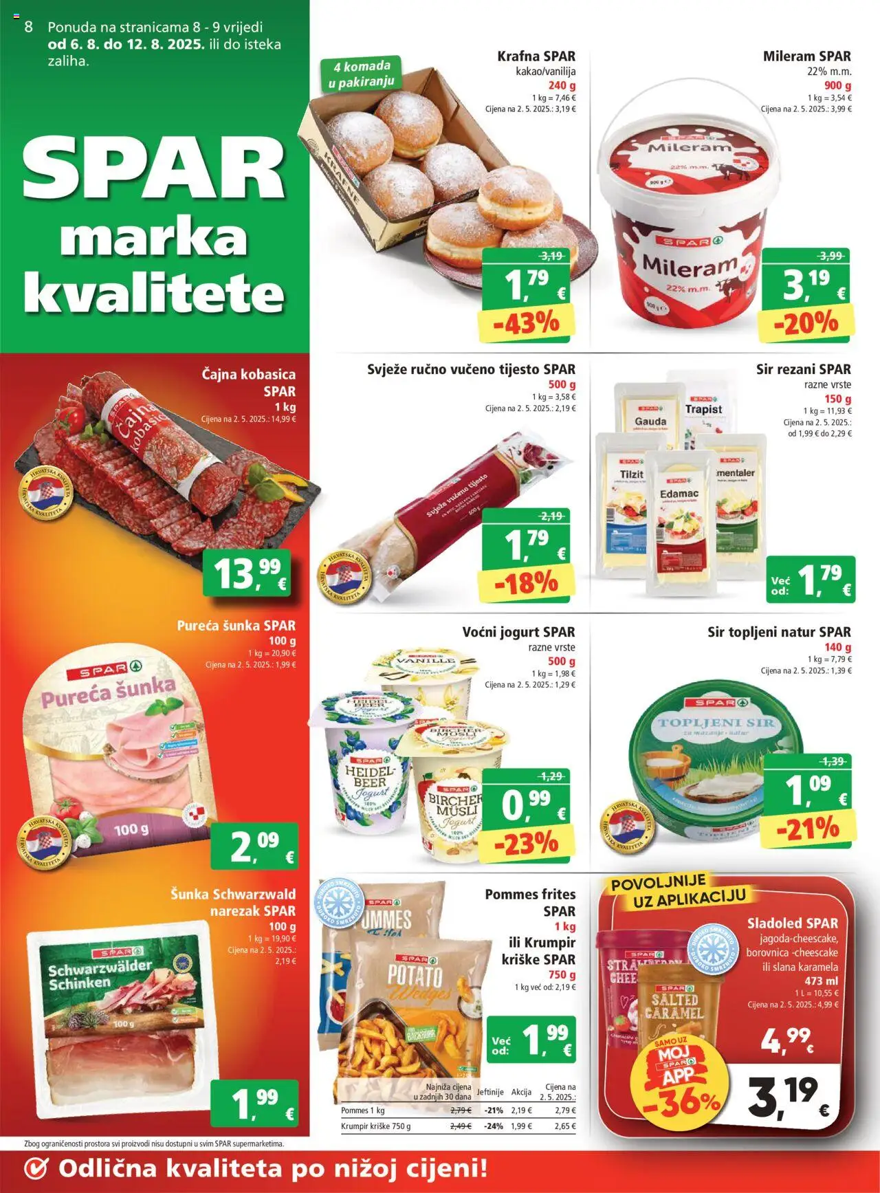 Spar katalog | vrijedi od 06.08.2025 | Stranica: 8 | Proizvodi: Voćni jogurt, Narezak, Karamela, Mileram
