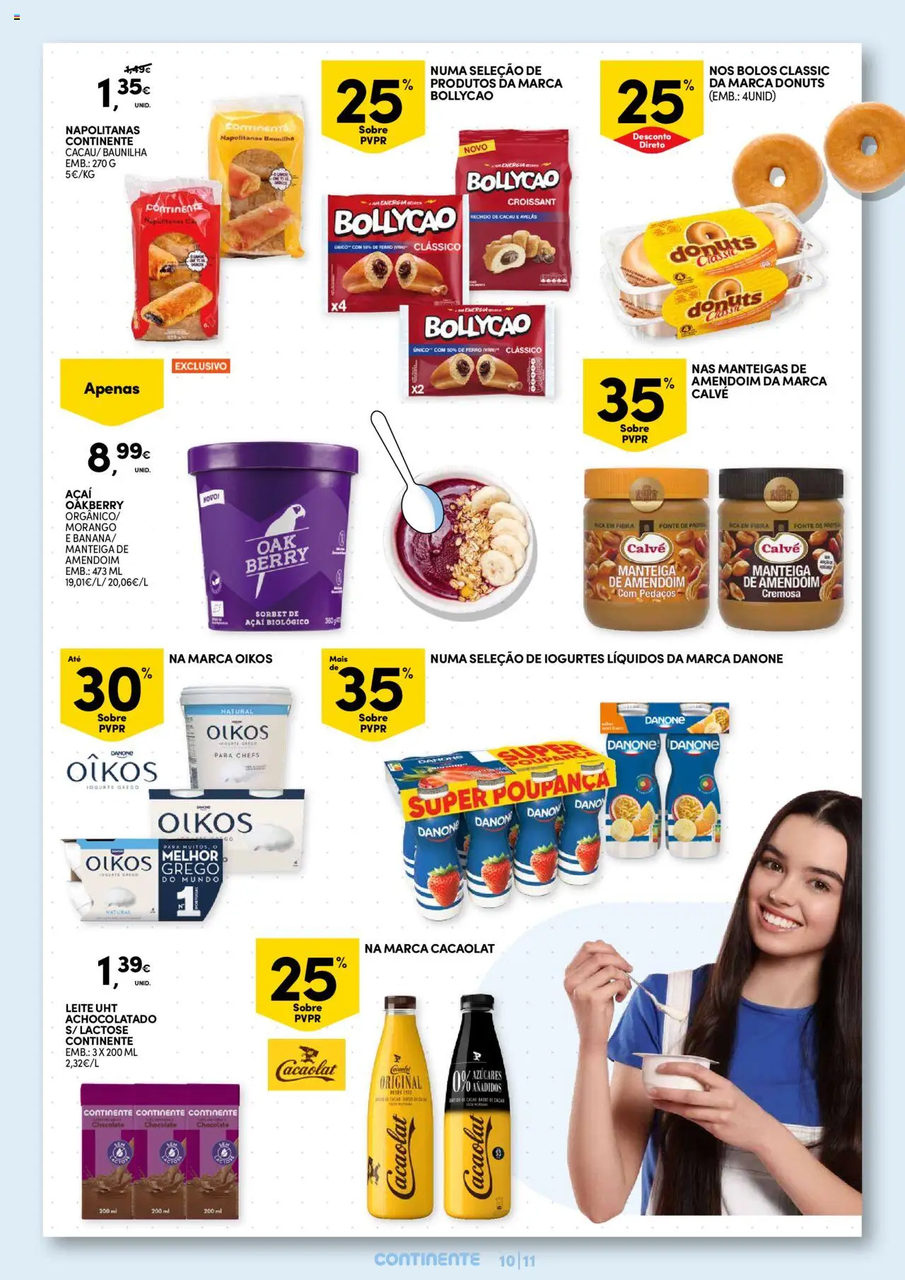 Continente Pequeno Almoço: Regressamos com energia │ válido de 19.08.2025 | Página: 11 | Produtos: Avelãs, Iogurtes, Leite, Chocolate