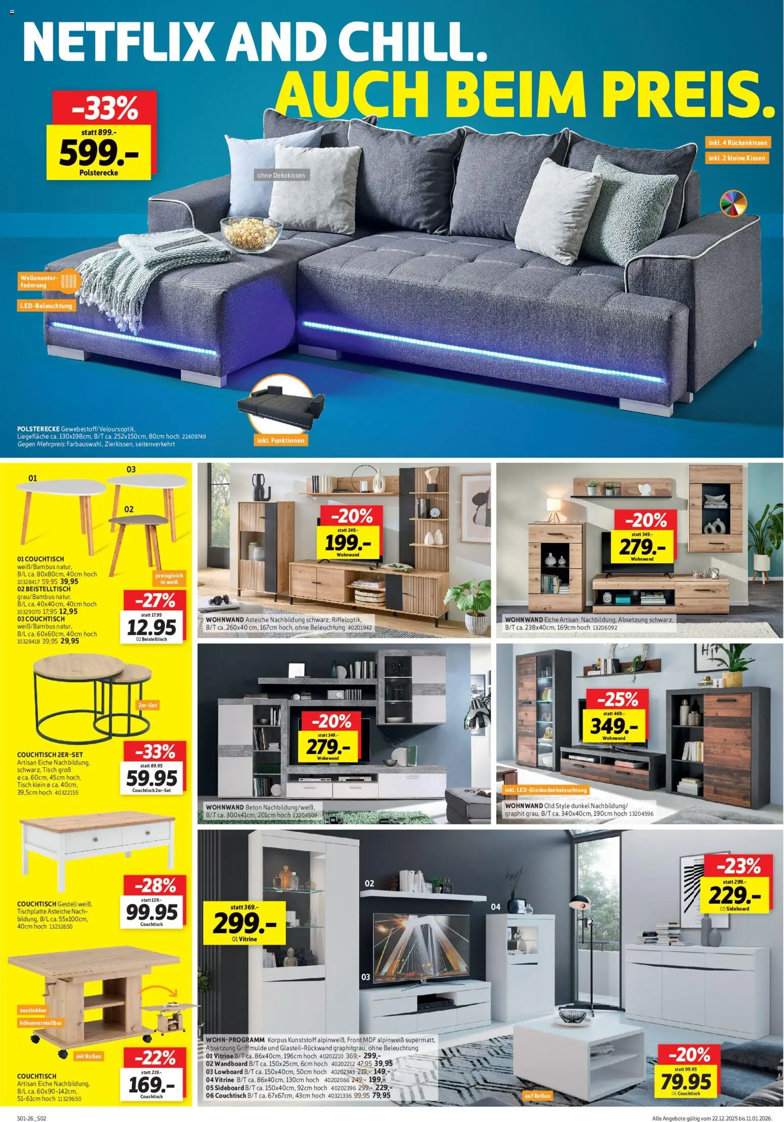 Sconto Prospekt 	 – gültig ab 22.12.2025 | Seite: 2 | Produkte: Lowboard, Wandboard, Vitrine, Tisch