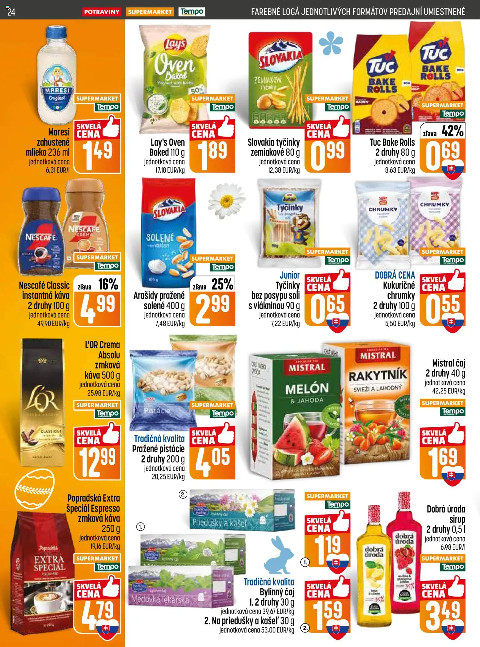 Nové COOP Jednota akcie – leták je platný od 05.03.2026 | Strana: 24 | Produkty: Mlieko, Čaj, Melón, Nescafé Crema