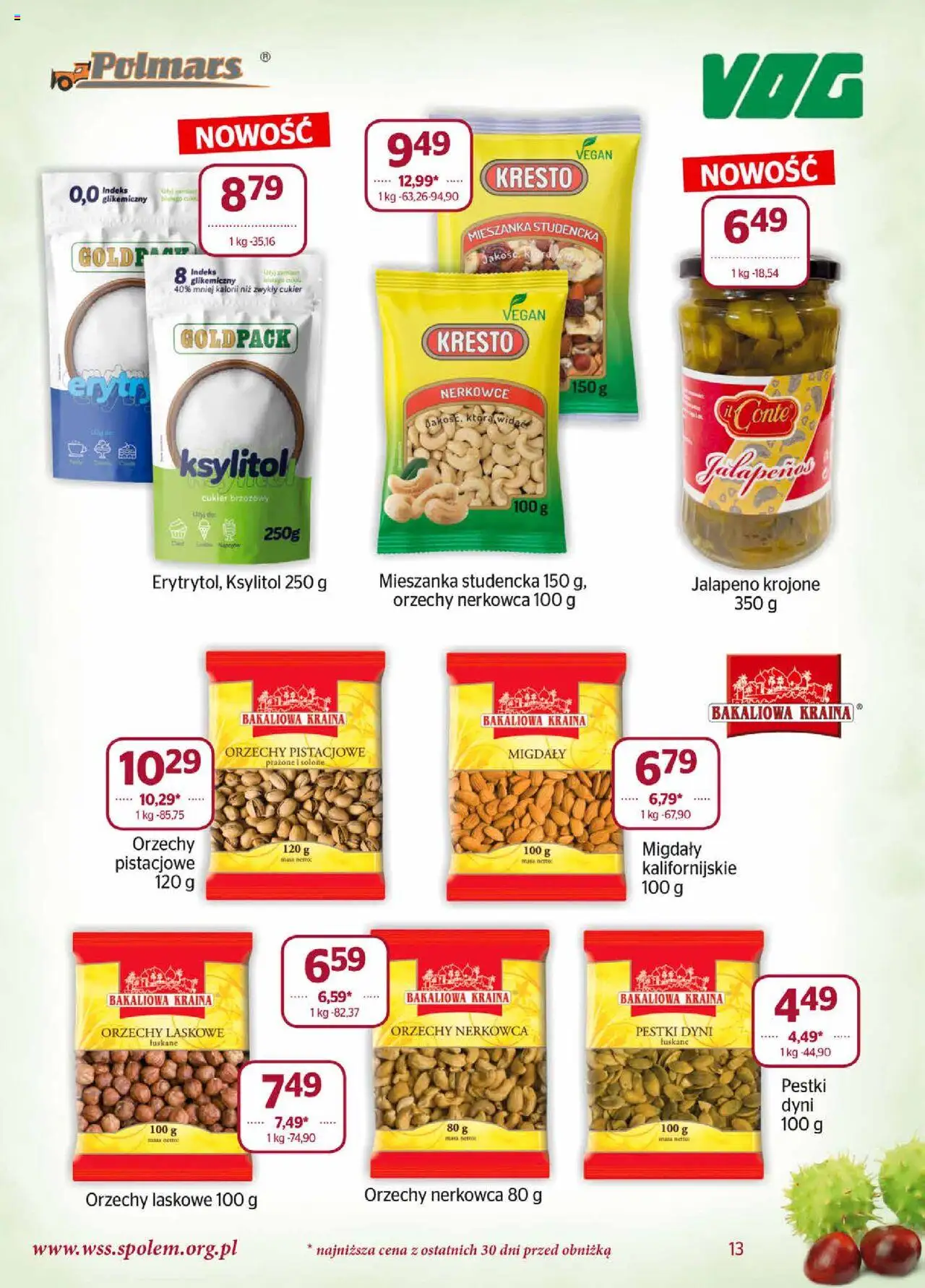 Społem Gazetka od 01.10.2025 | Strona: 13 | Produkty: Ksylitol, Pestki dyni, Orzechy, Cukier