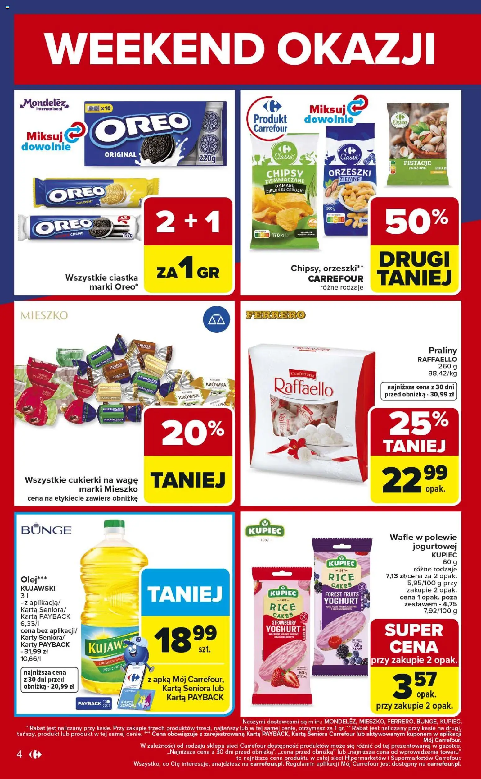 Carrefour Gazetka - Weekend okazji od 19.02.2026 | Strona: 4 | Produkty: Wafle, Krowka, Olej, Ciastka