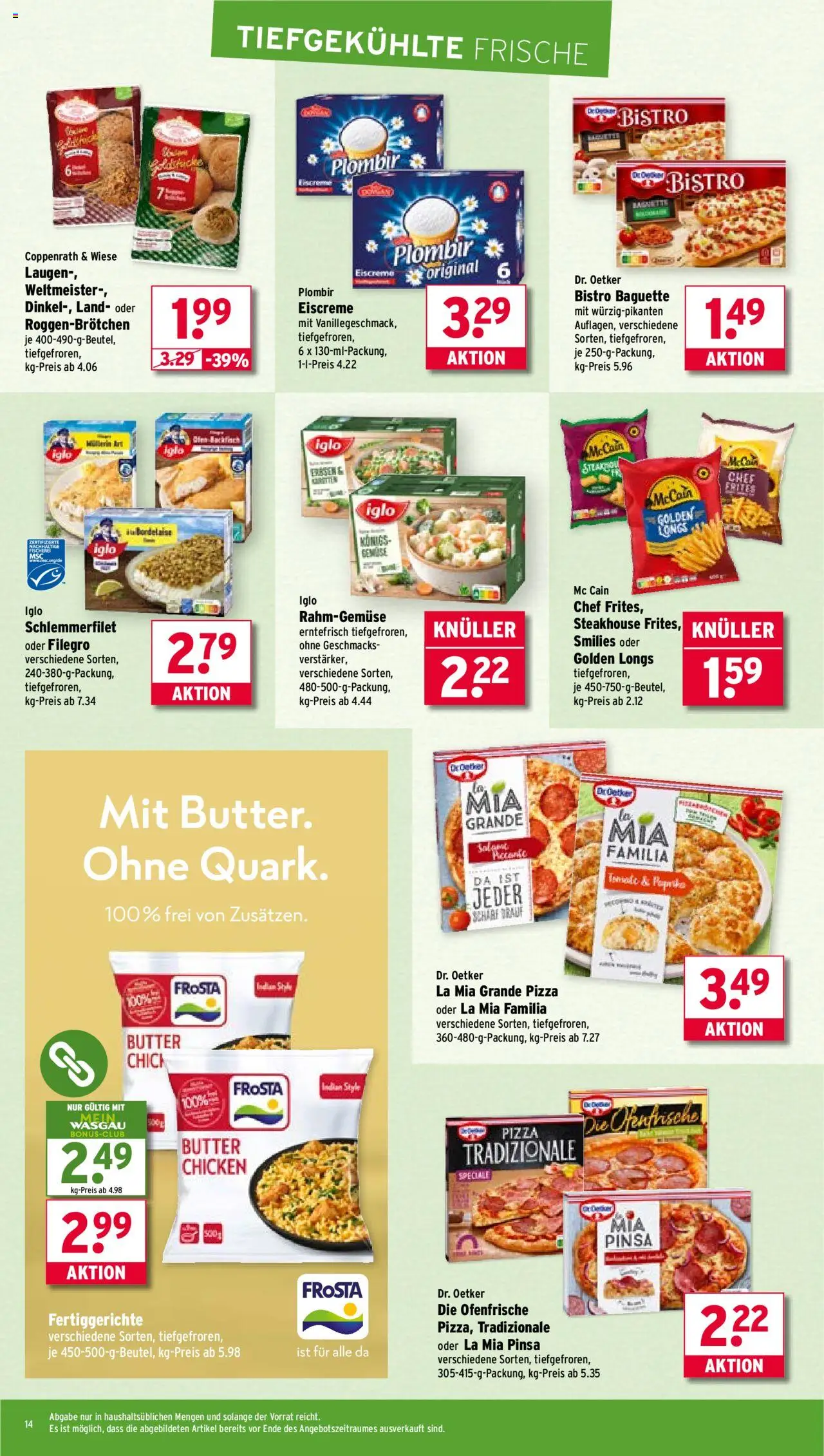 Wasgau Prospekt 	 - gültig ab dem 25.08.2025 | Seite: 14 | Produkte: Baguette, Frosta, Fertiggerichte, Pizza