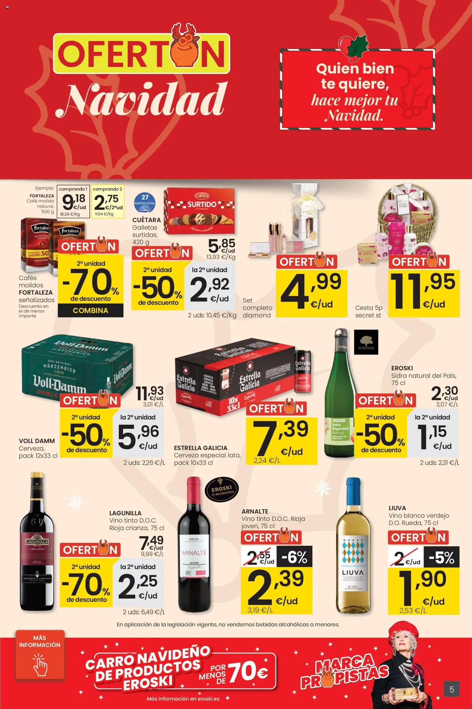 Eroski - Center │ válido desde el 18.12.2025 | Página: 5 | Productos: Cerveza, Té, Galletas, Cesta