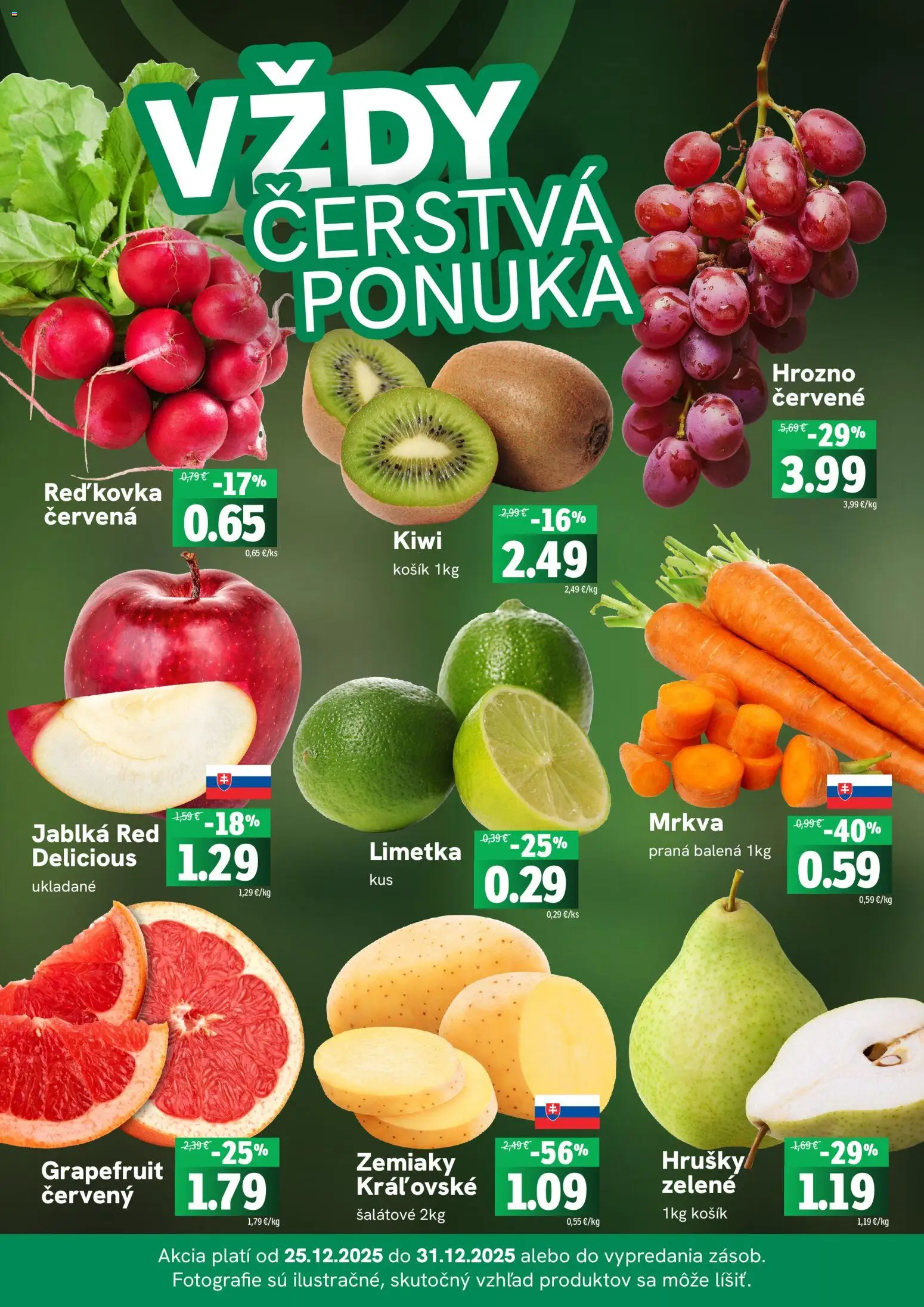 Nové Fresh akcie – leták je platný od 25.12.2025 | Strana: 3 | Produkty: Limetka, Kiwi, Grapefruit, Hrozno