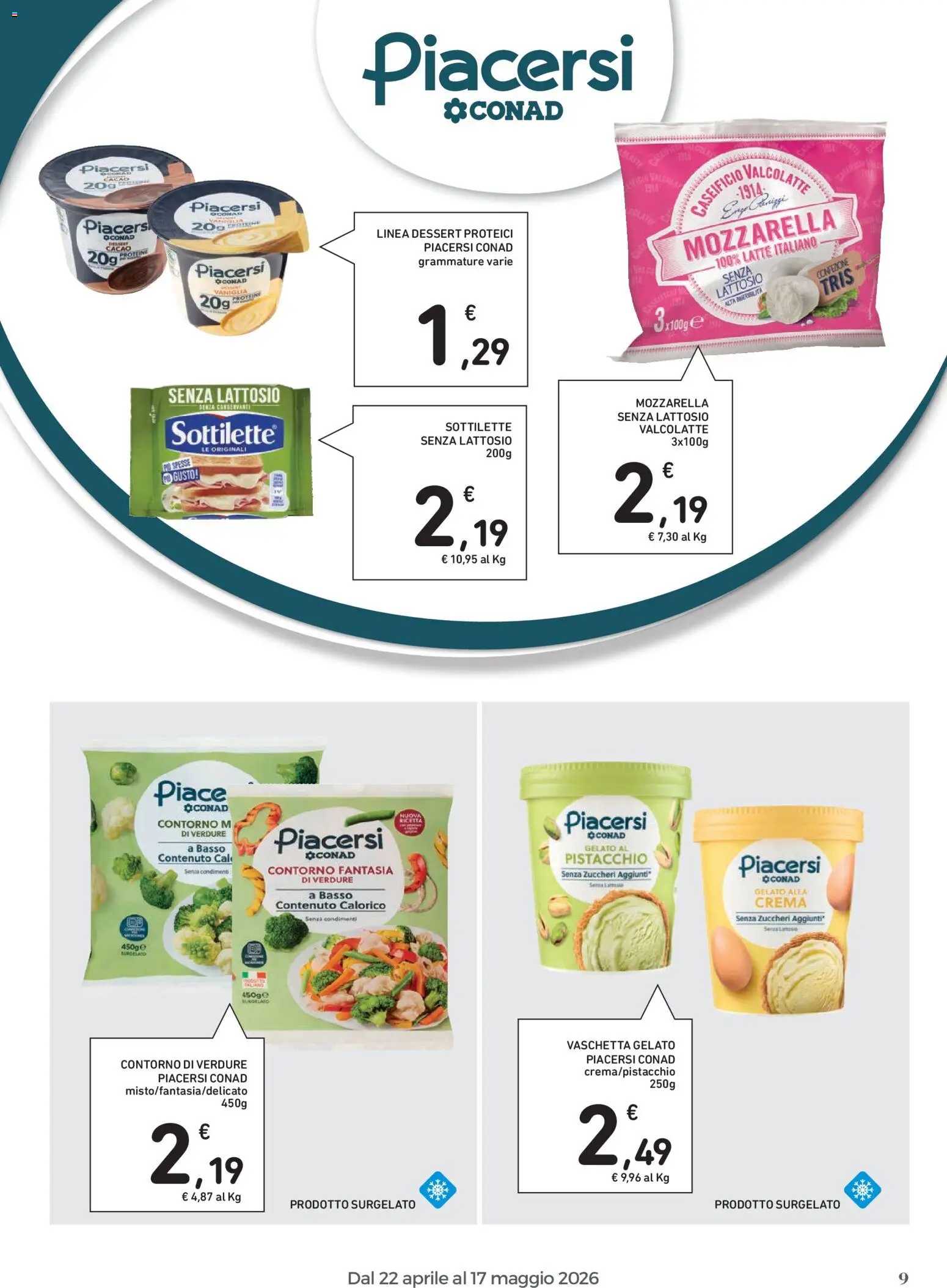 Volantino Spazio Conad del 22.04.2026 | Pagina: 9 | Prodotti: Crema, Gelato, Latte, Cacao