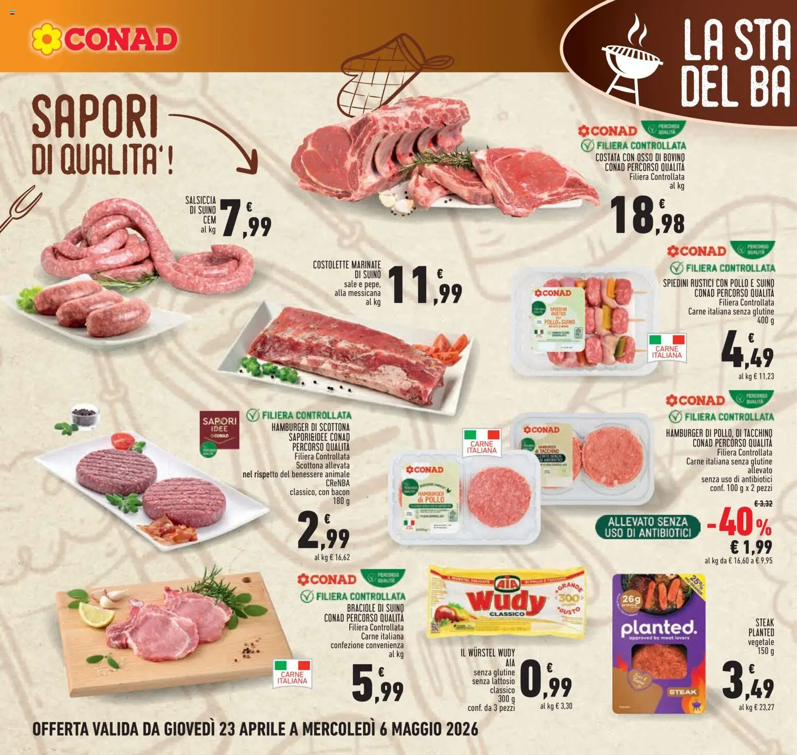 Volantino Conad del 23.04.2026 | Pagina: 6 | Prodotti: Pollo, Suino, Hamburger, Spiedini