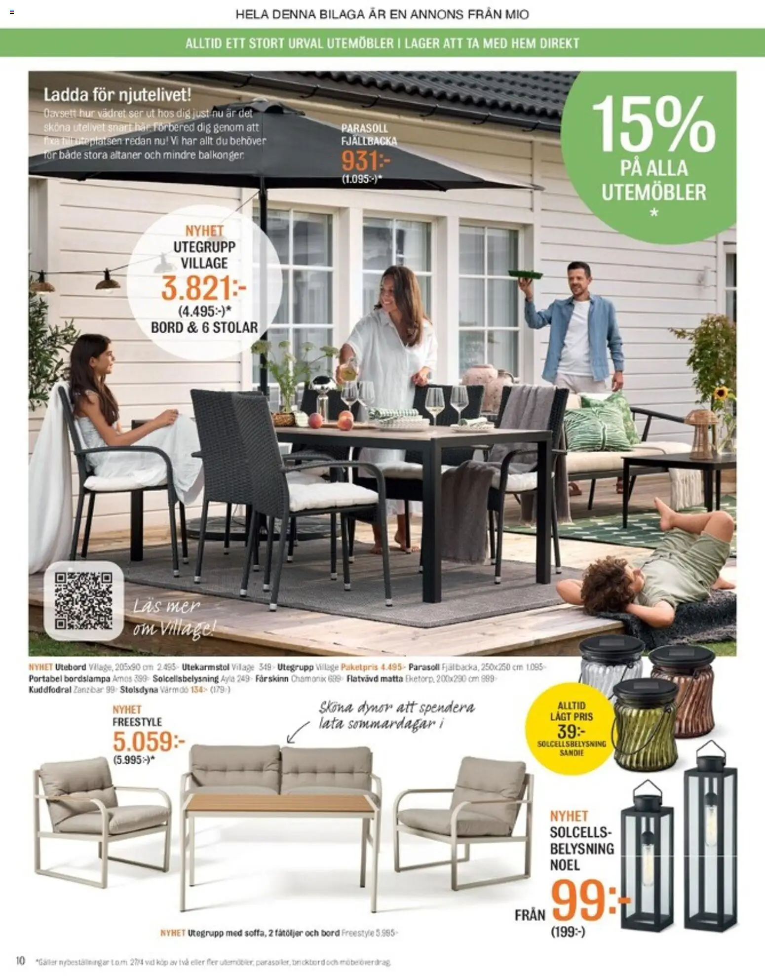 Mio reklamblad aktuell från 07.04.2026 | Sida: 10 | Produkter: Parasoll, Solcellsbelysning, Galler, Bord