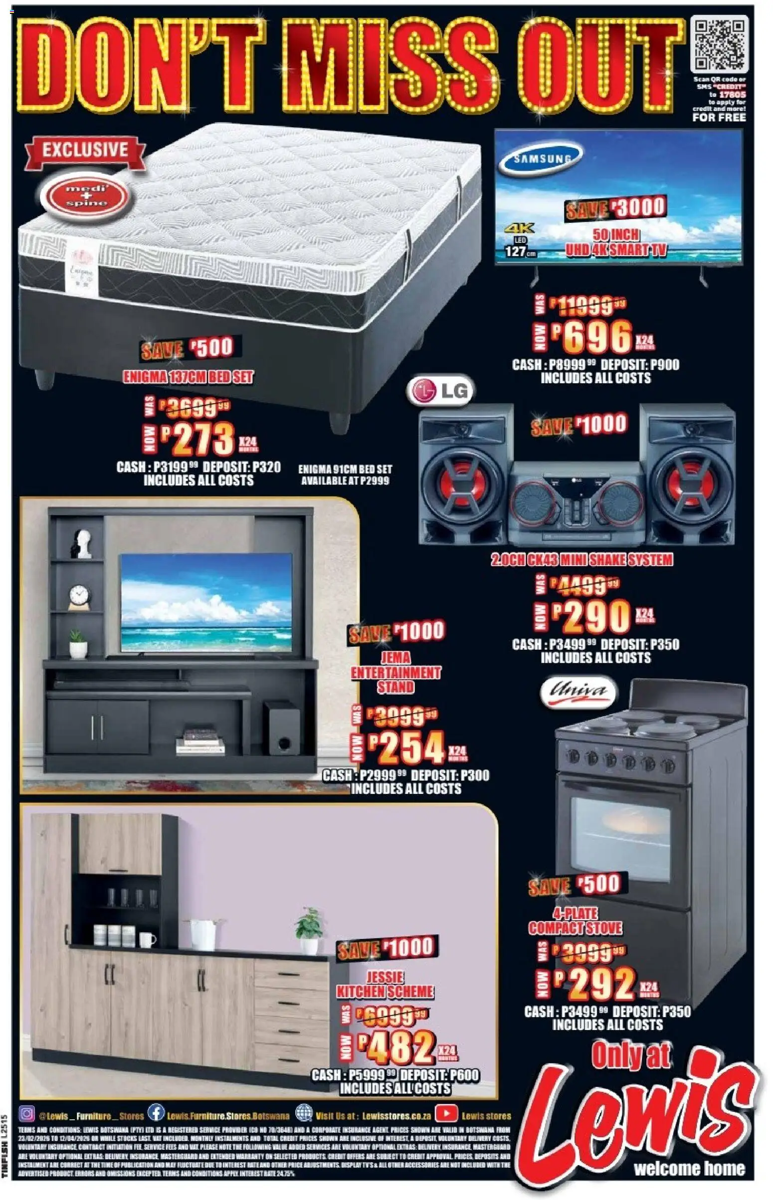 New Lewis Stores catalogue – valid from 23.02.2026 | Page: 12 | Products: Stove, Bed, TV