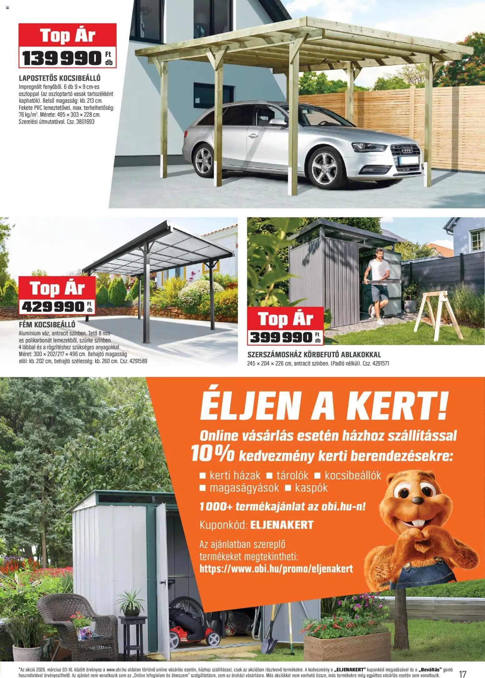 OBI akciós ujság - amely érvényes a következő dátumtól: 03.03.2026 | Oldal: 17 | Termékek: Kocsibeálló