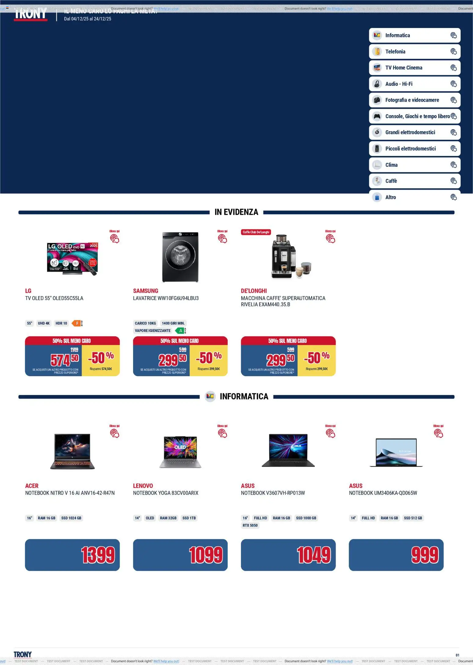 Volantino Trony del 04.12.2025 | Pagina: 1 | Prodotti: Caffè, TV, Audio, Samsung