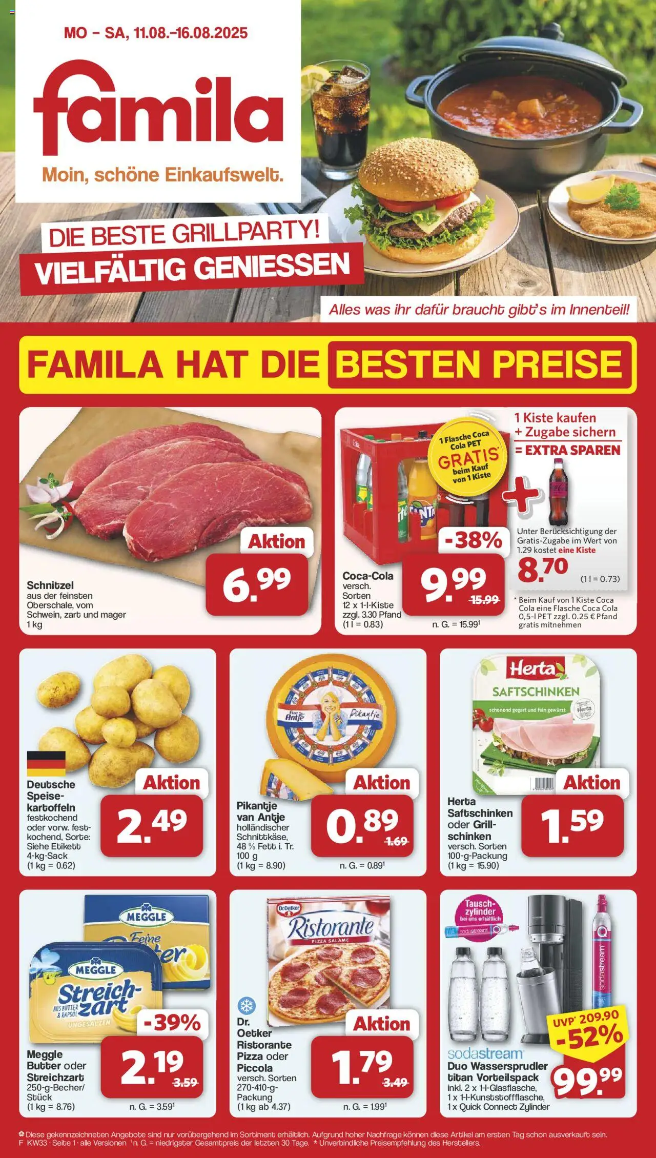 Famila Nordwest Prospekt 	 - gültig ab dem 11.08.2025 | Seite: 1 | Produkte: Coca cola, Cola, Butter, Kartoffeln