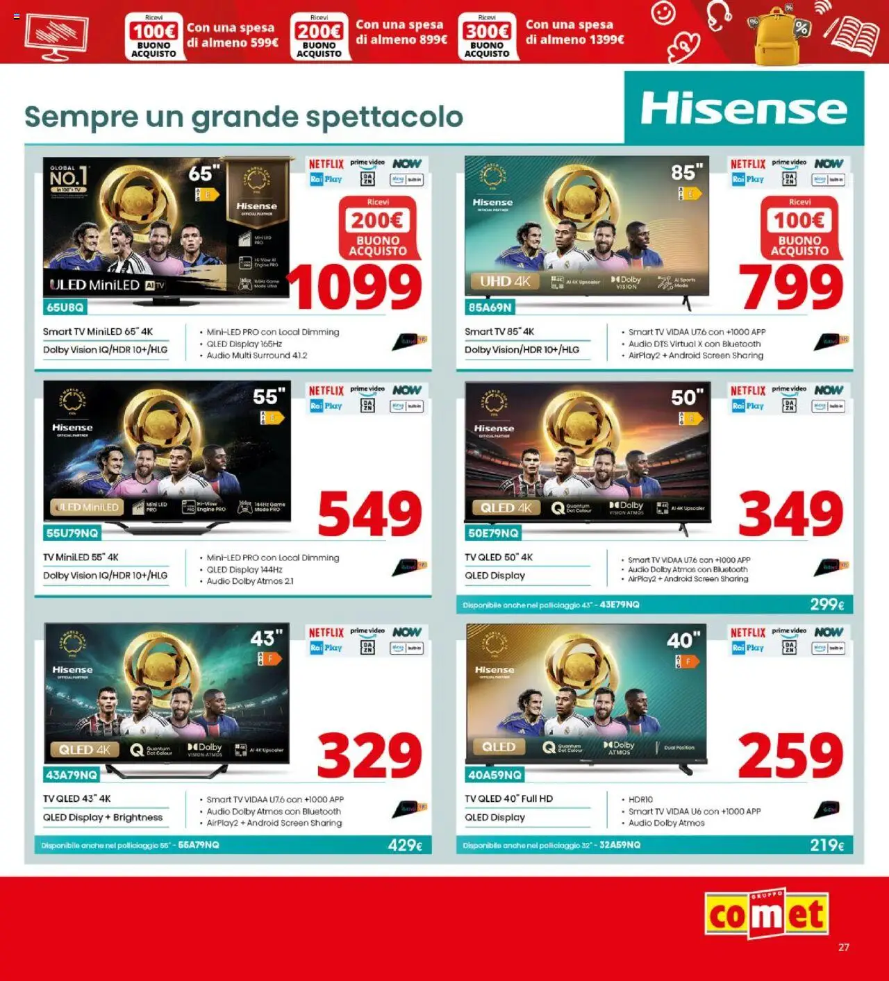 Volantino Comet del 21.08.2025 | Pagina: 27 | Prodotti: smart TV, TV, Video, Audio