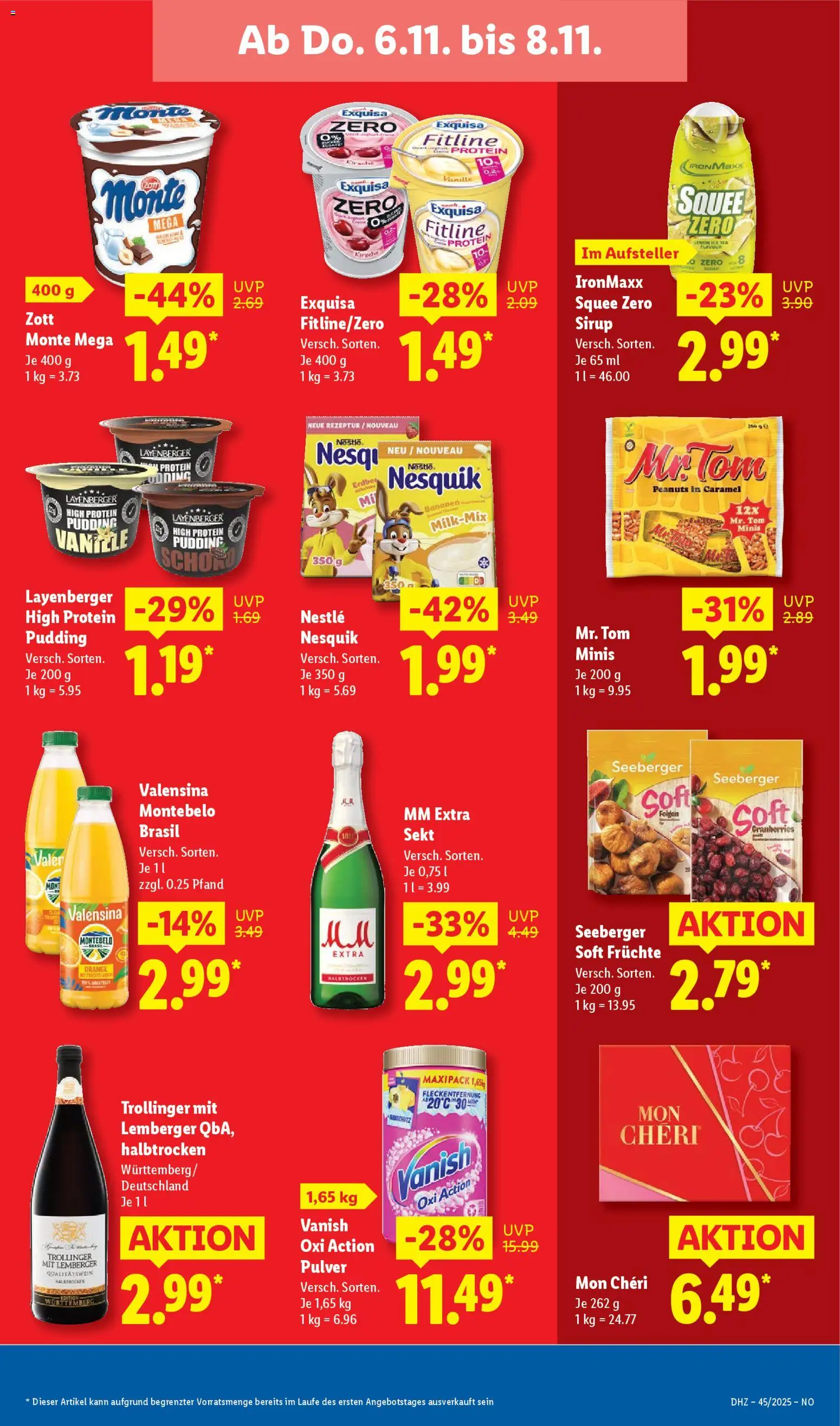 Lidl Prospekt Holzminden – gültig ab 03.11.2025 | Seite: 61 | Produkte: Sekt, Bananen, Sirup, Mon cheri