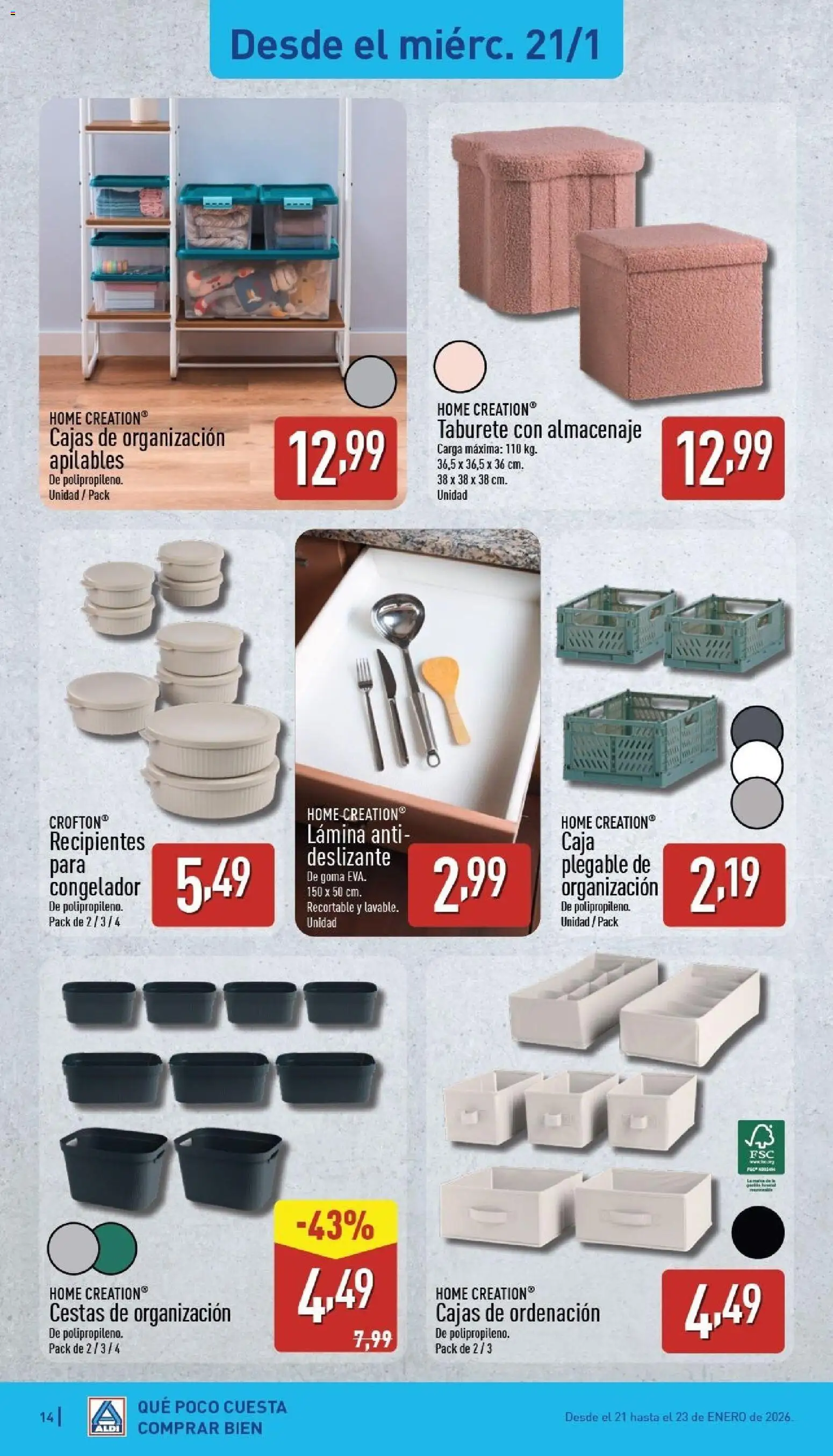 Aldi folleto Canarias │ válido desde el 19.01.2026 | Página: 14 | Productos: Taburete, Congelador, Almacenaje, Caja