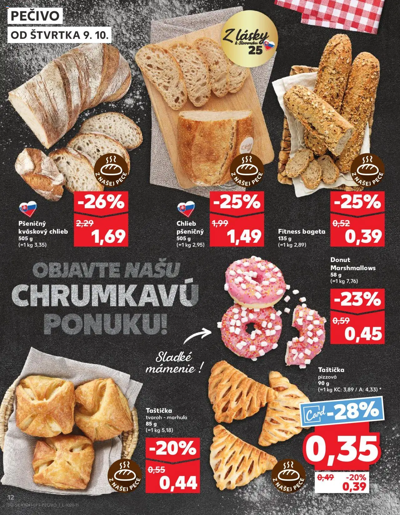 Nové Kaufland akcie – leták je platný od 09.10.2025 | Strana: 12 | Produkty: Chlieb, Donut, Tvaroh