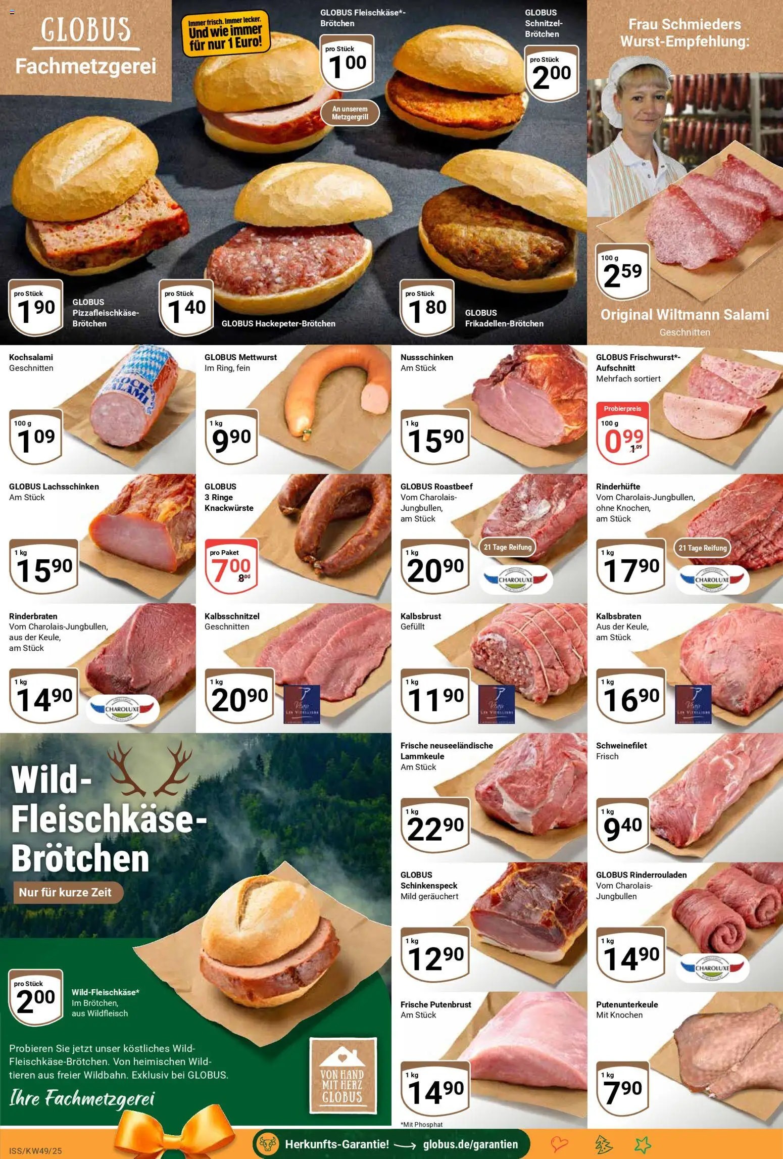 Globus Prospekt 	 – gültig ab 01.12.2025 | Seite: 10 | Produkte: Rinderrouladen, Roastbeef, Schweinefilet, Salami