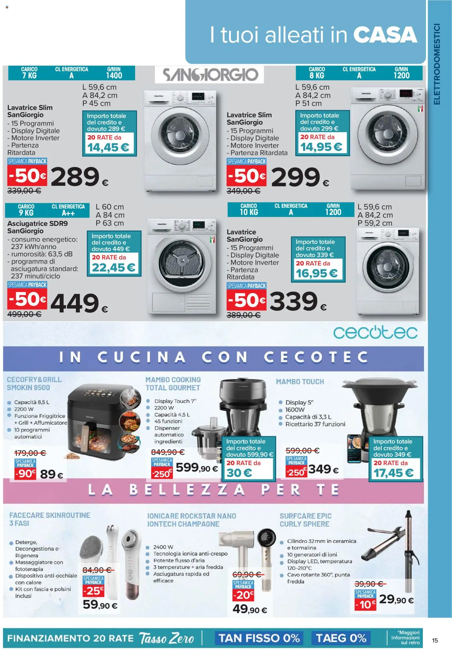Volantino Carrefour del 16.02.2026 | Pagina: 15 | Prodotti: Lavatrice, Asciugatrice, Champagne, Cavo