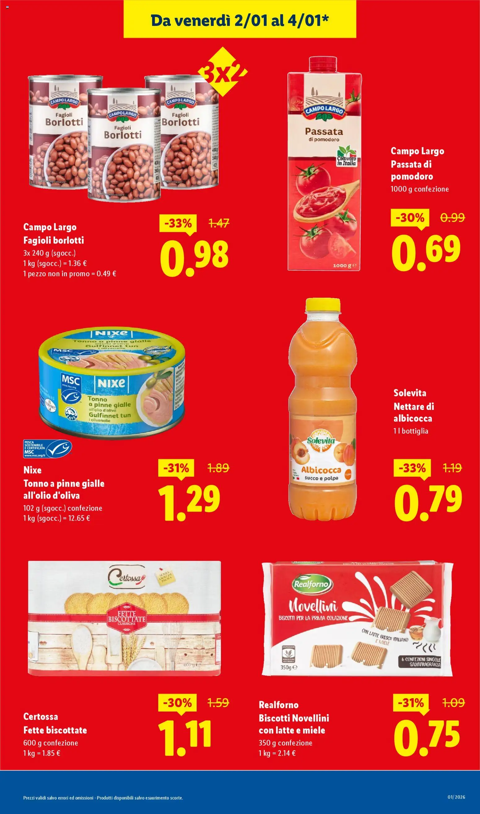 Volantino Lidl del 02.01.2026 | Pagina: 3 | Prodotti: Fagioli, Pinne, Tonno, Miele