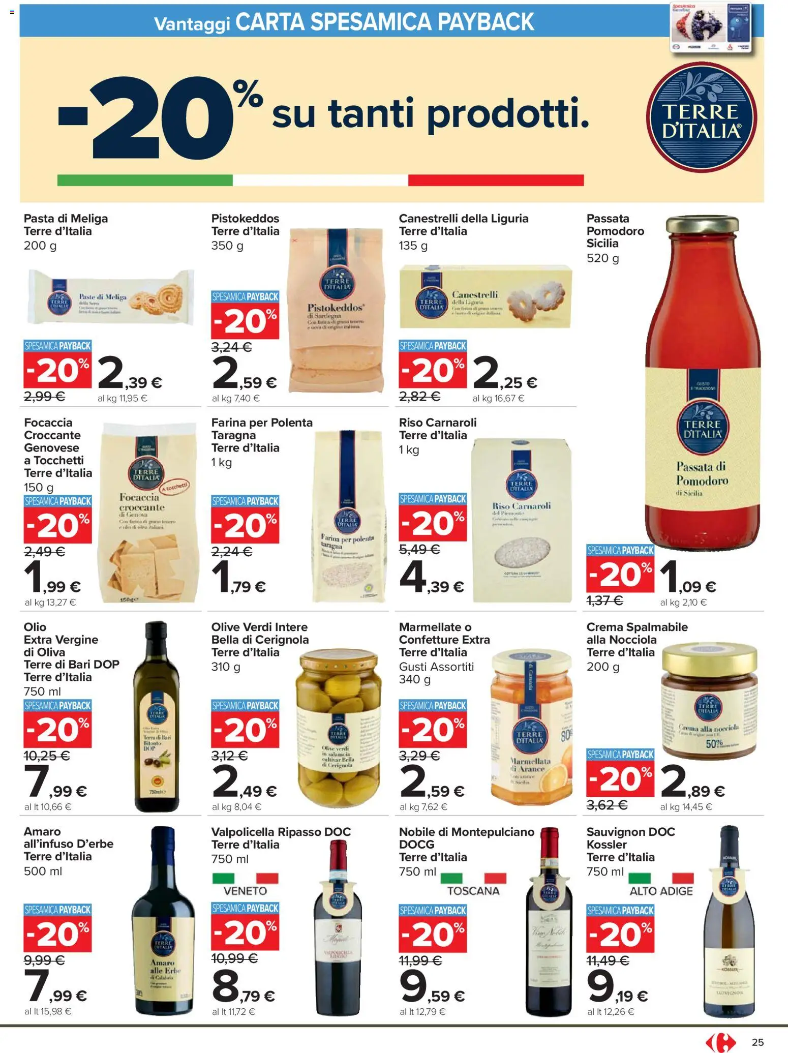 Volantino Carrefour del 24.03.2026 | Pagina: 25 | Prodotti: Focaccia, Olive, Pasta, Amaro