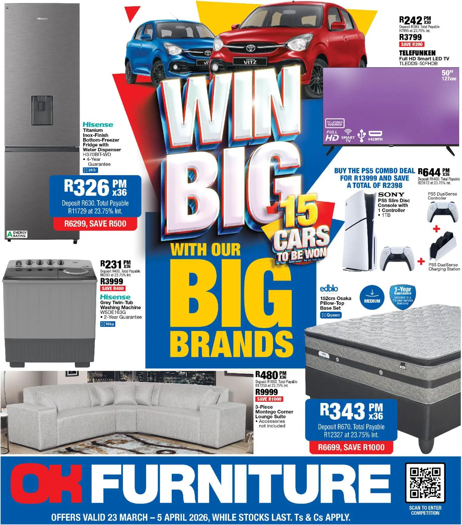 New OK Furniture catalogue – valid from 23.03.2026 | Page: 1 | Products: Washing machine, TV, Fridge, Water