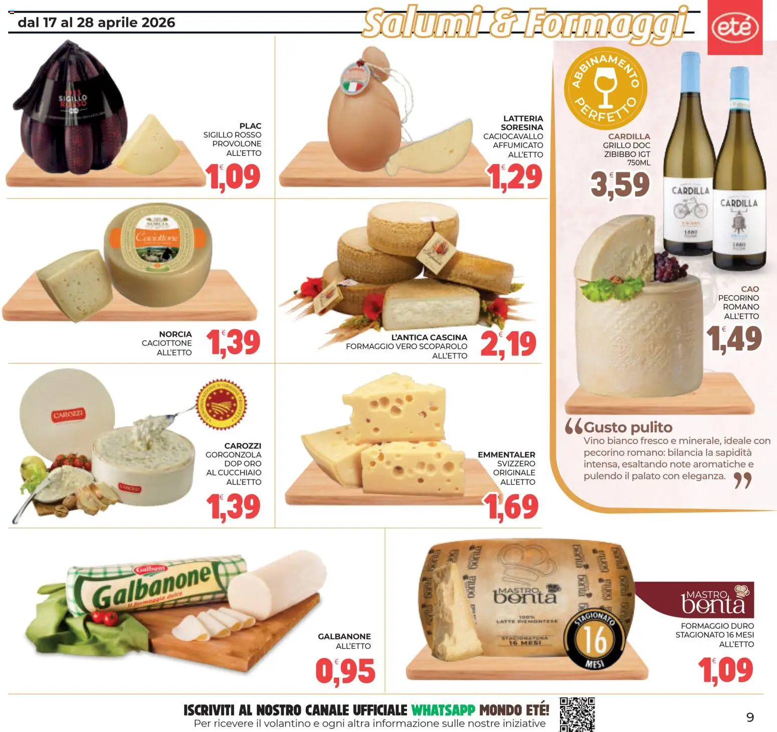 Volantino Eté del 17.04.2026 | Pagina: 9 | Prodotti: Provolone, Vino, Bilancia, Gorgonzola