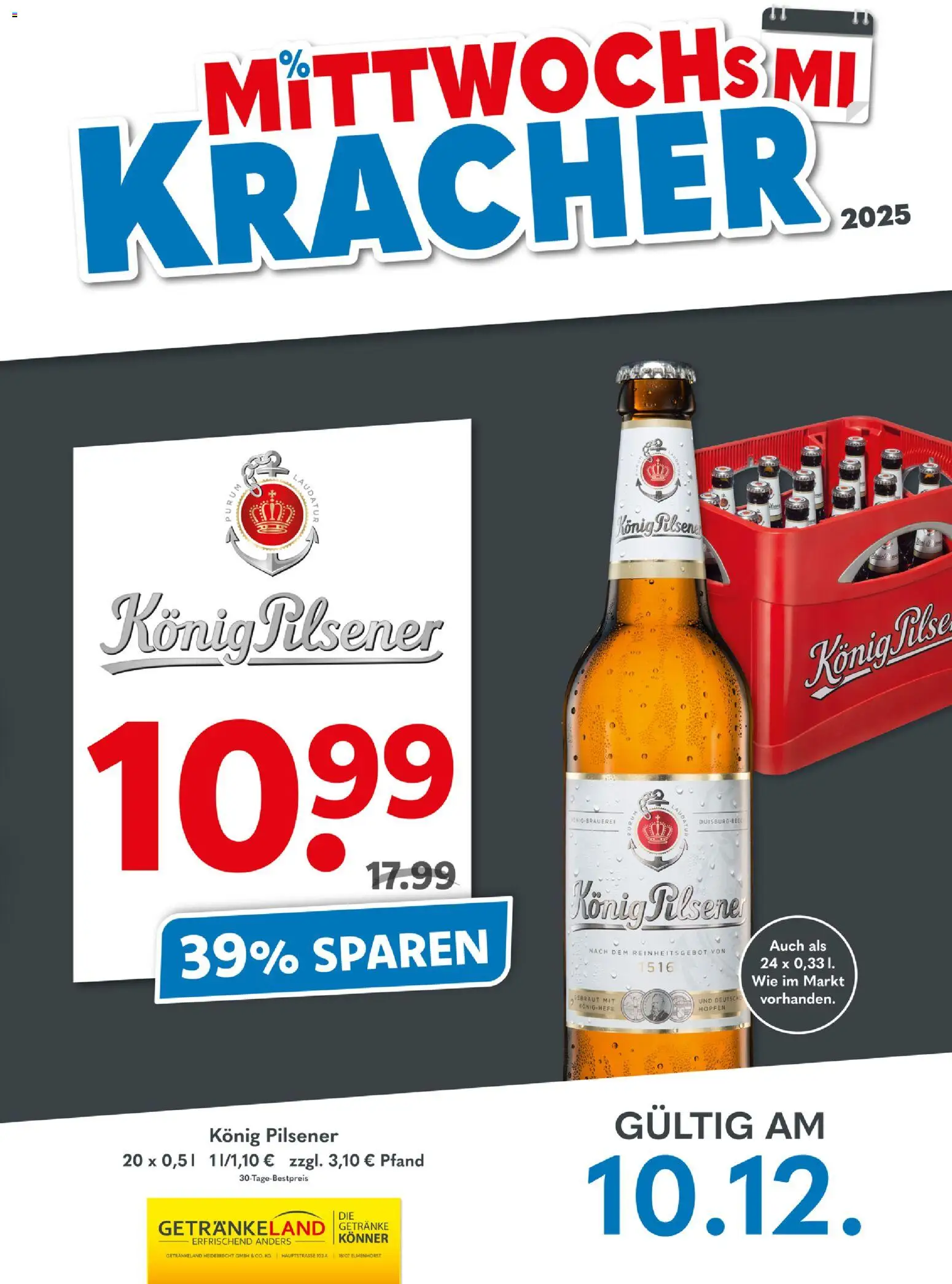 Getränkeland Mittwochs Kracher – gültig ab 10.12.2025 | Seite: 1 | Produkte: Konig pilsener