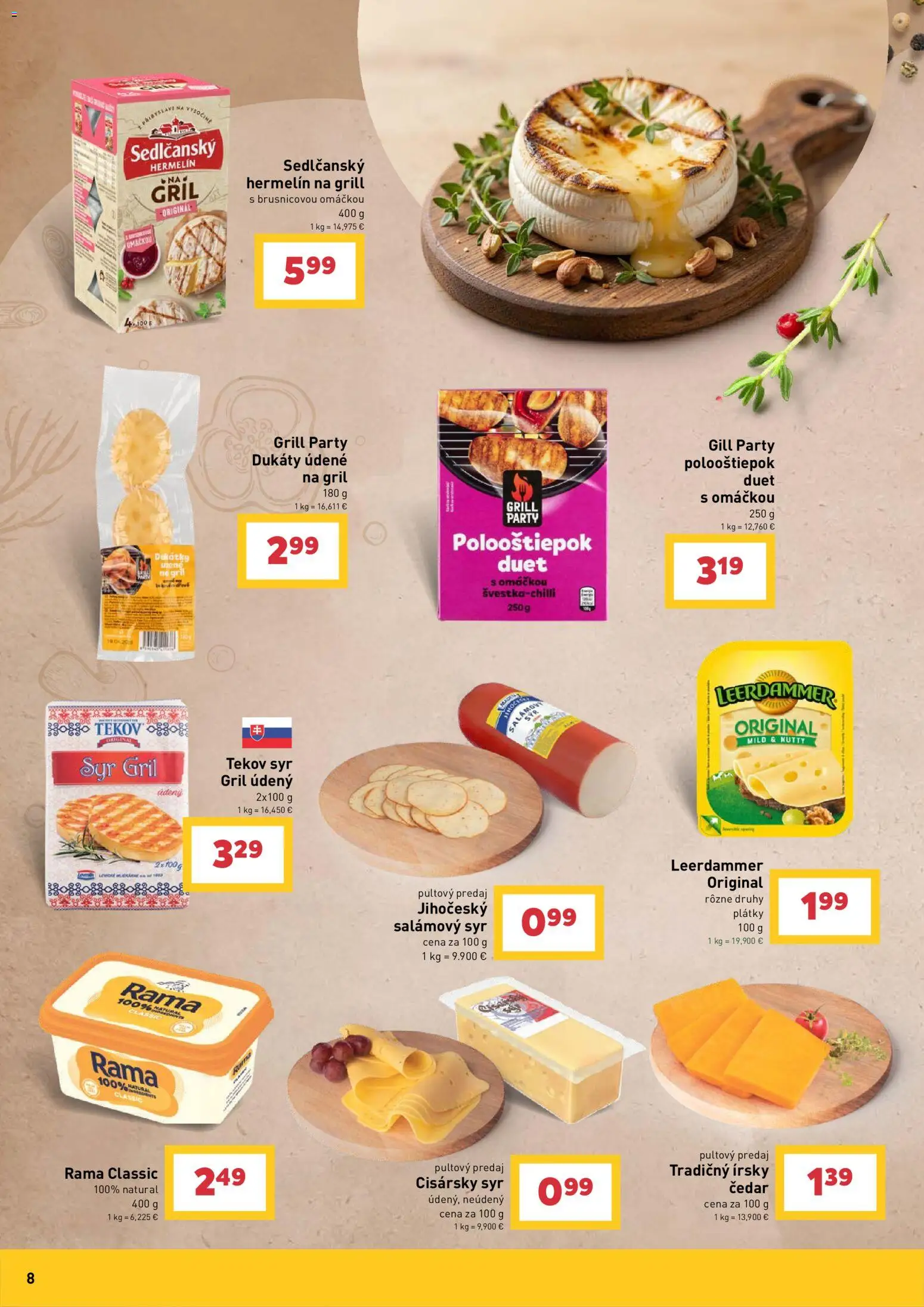 Nové Billa akcie – leták je platný od 29.04.2026 | Strana: 8 | Produkty: Gril, Syr, Rama