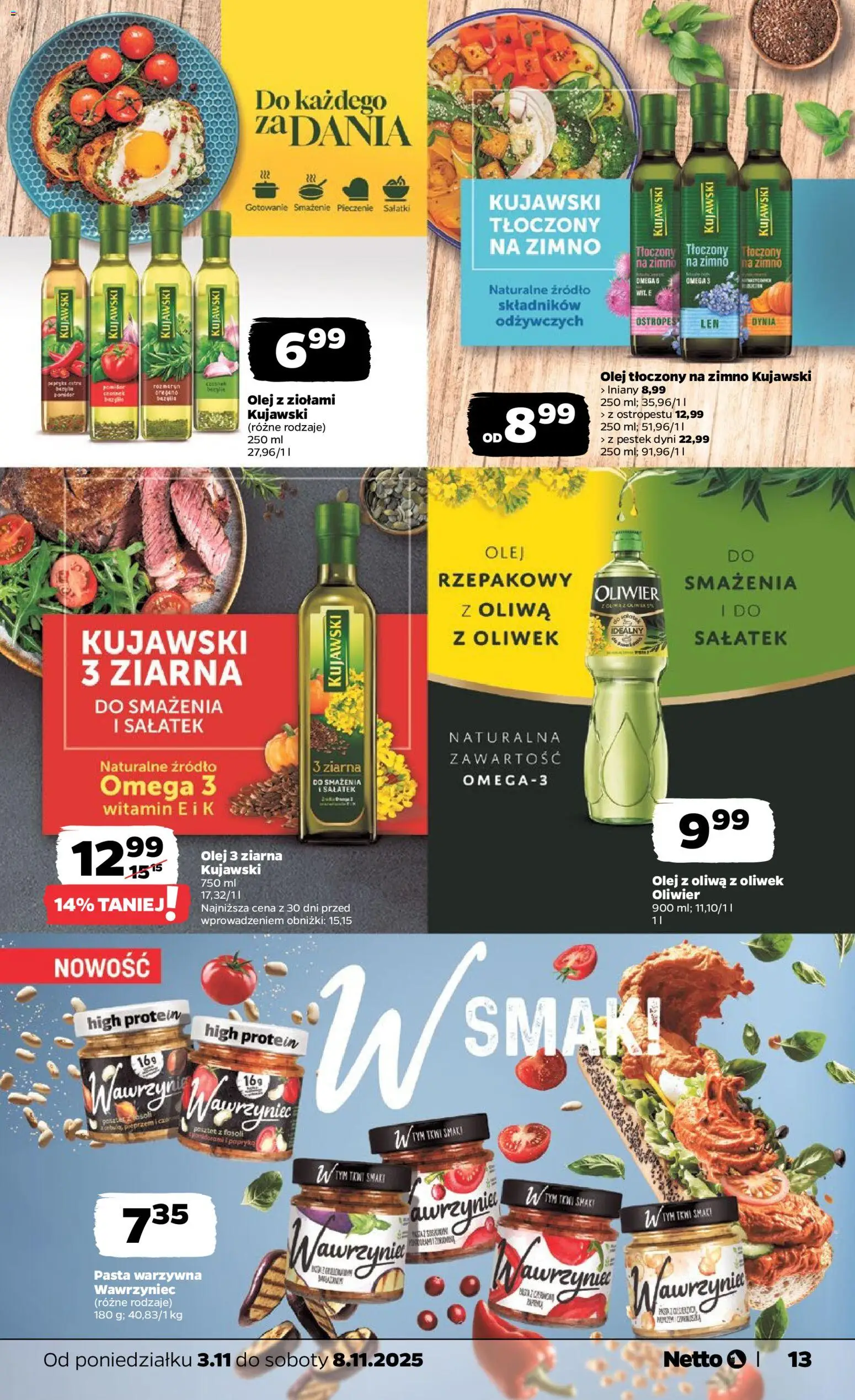 Netto gazetka - Spożywcza od 02.11.2025 | Strona: 13 | Produkty: Dynia, Pasta warzywna, Oliwa z oliwek, Olej