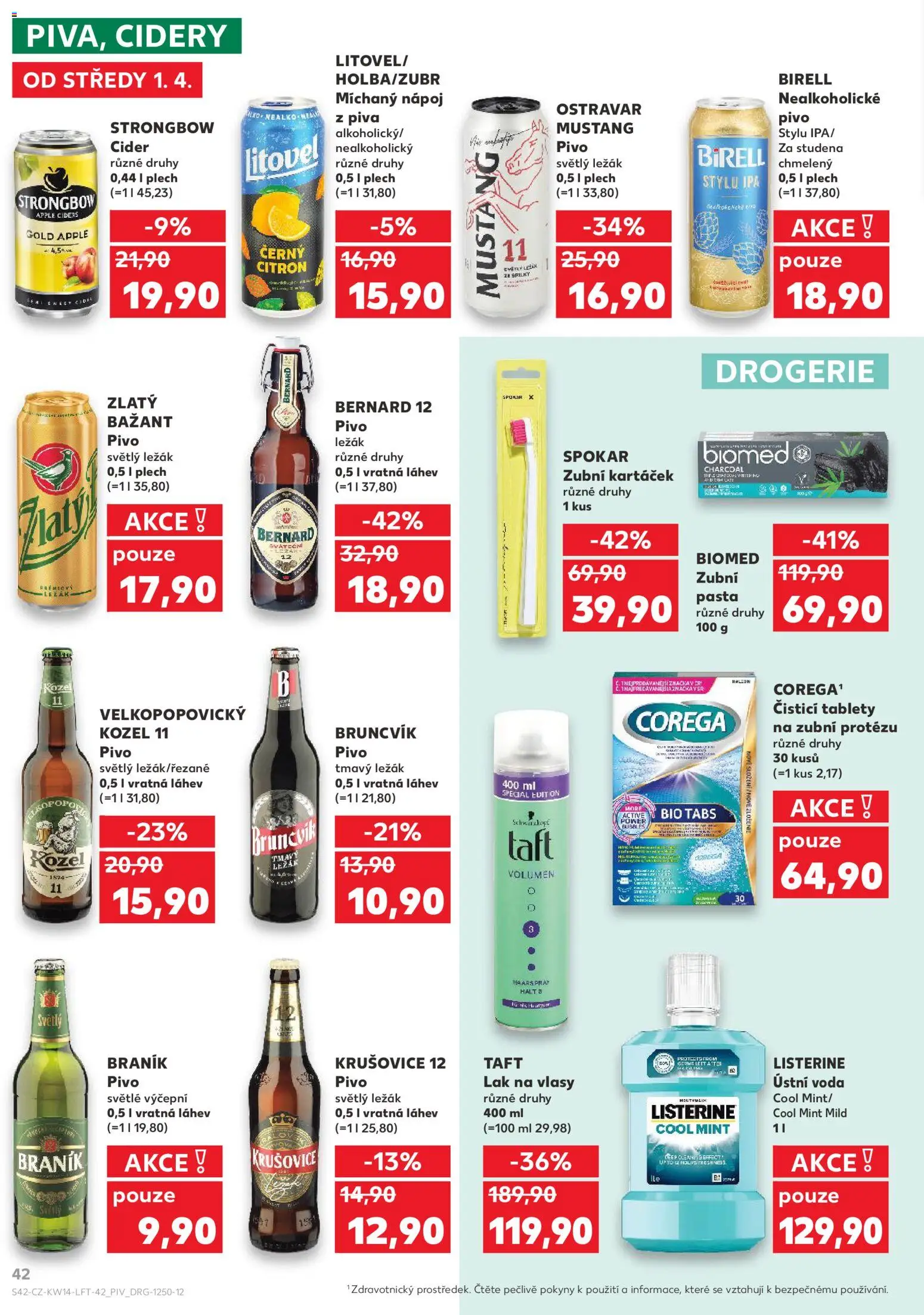 Kaufland leták - Kolín od 01.04.2026 | Strana: 42 | Produkty: Zubní kartáček, Strongbow, Nealkoholické pivo, Drogerie