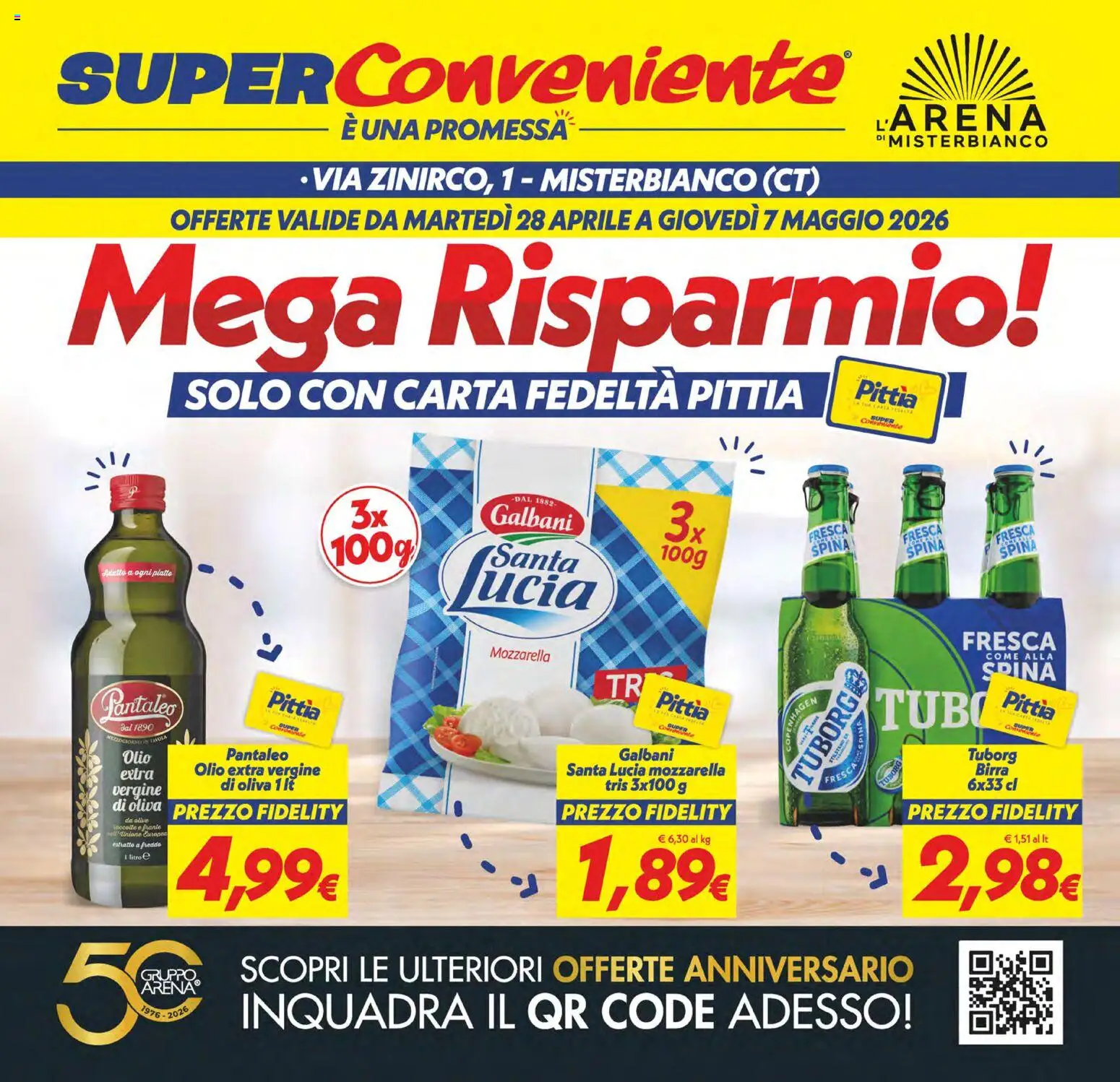 Volantino SuperConveniente del 28.04.2026 | Pagina: 1 | Prodotti: Mozzarella, Tubo, Olio extra vergine, Piatto