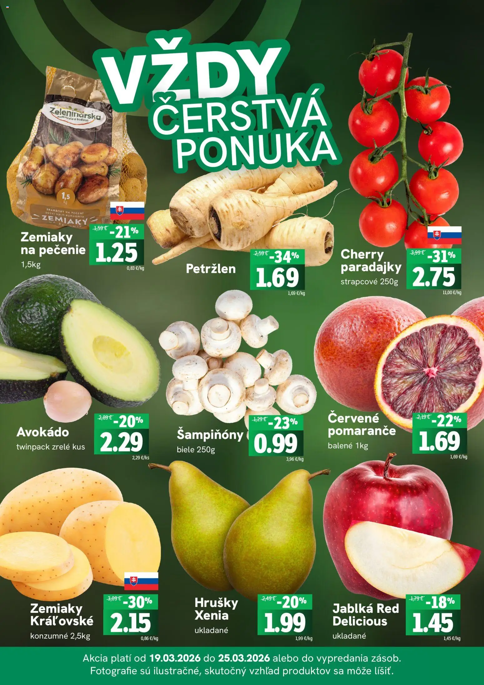 Nové Fresh akcie – leták je platný od 19.03.2026 | Strana: 3 | Produkty: Jablká, Paradajky, Avokádo, Petržlen