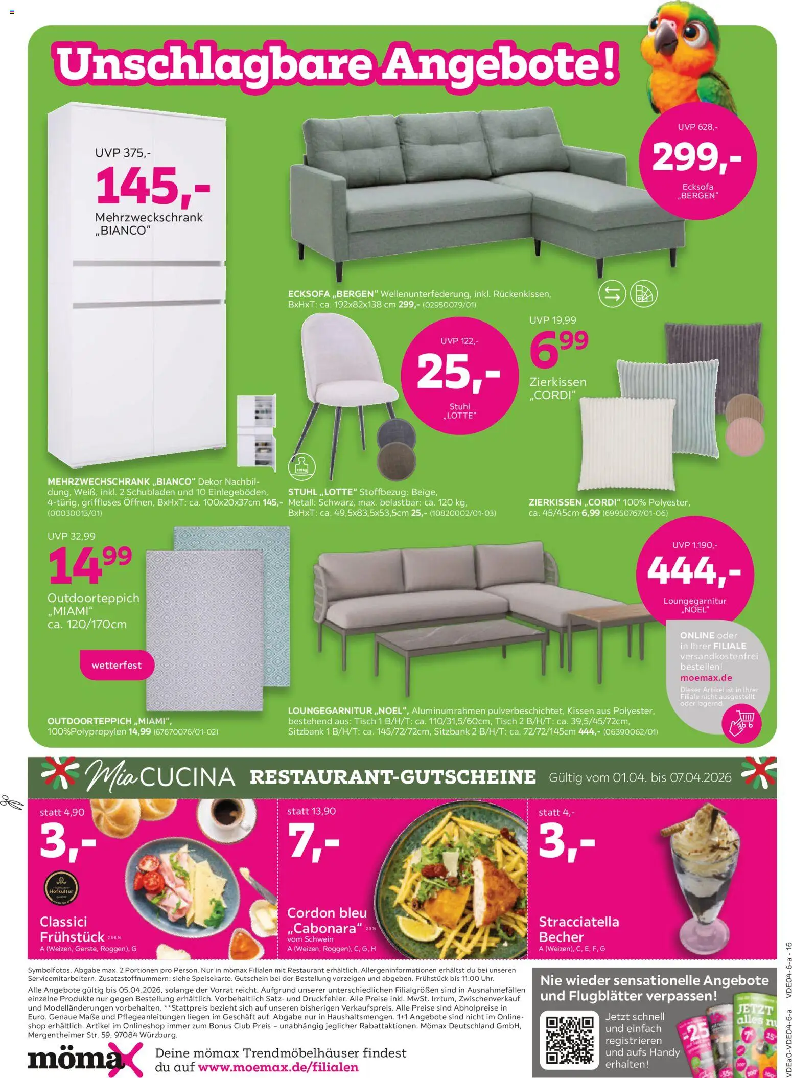 Mömax Prospekt 	 – gültig ab 30.03.2026 | Seite: 16 | Produkte: Sitzbank, Kissen, Tisch, Stuhl