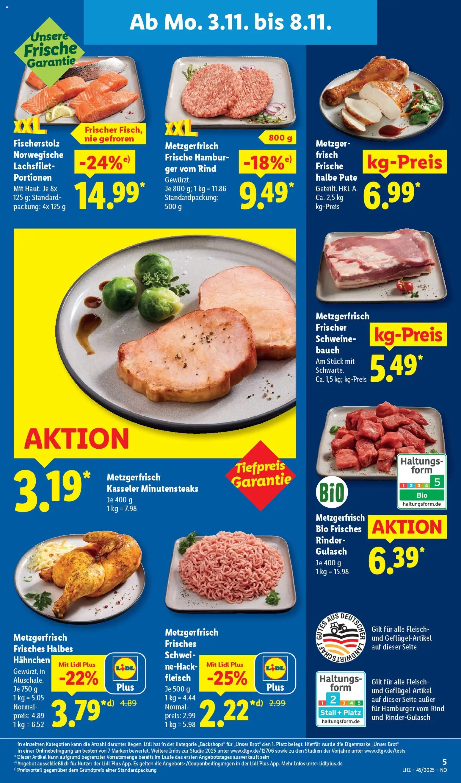 Lidl Prospekt Holzminden – gültig ab 03.11.2025 | Seite: 9 | Produkte: Pute, Rindergulasch, Brot, Fleisch