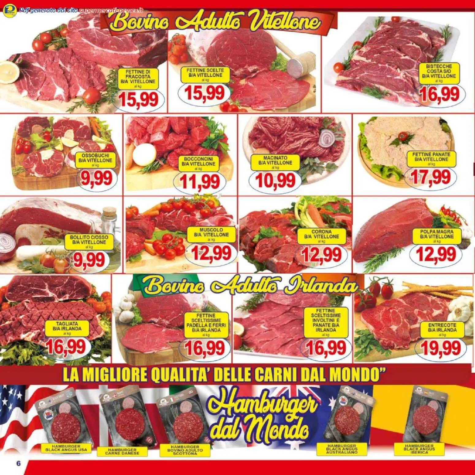 Volantino Pewex del 17.03.2026 | Pagina: 6 | Prodotti: Bovino, Padella, Hamburger, Macinato