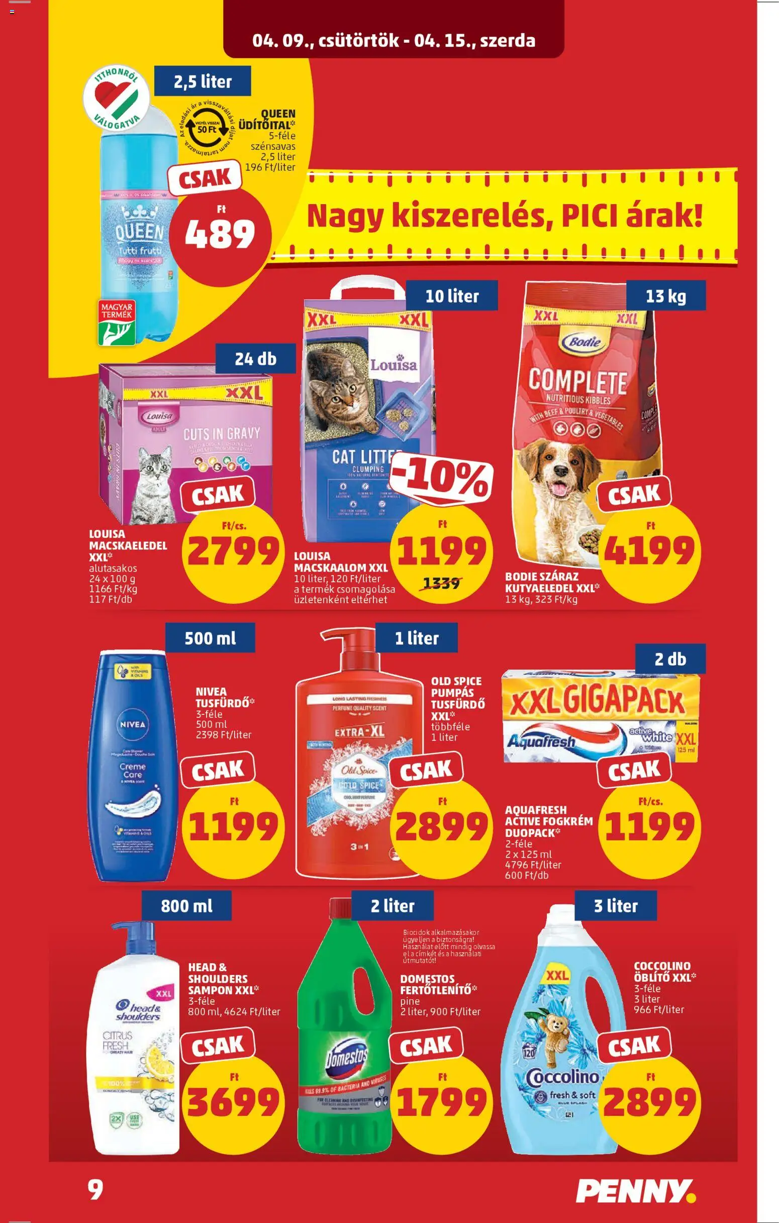 PENNY akciós ujság - amely érvényes a következő dátumtól: 09.04.2026 | Oldal: 11 | Termékek: Macskaeledel, Sampon, Tusfürdő, Fogkrém