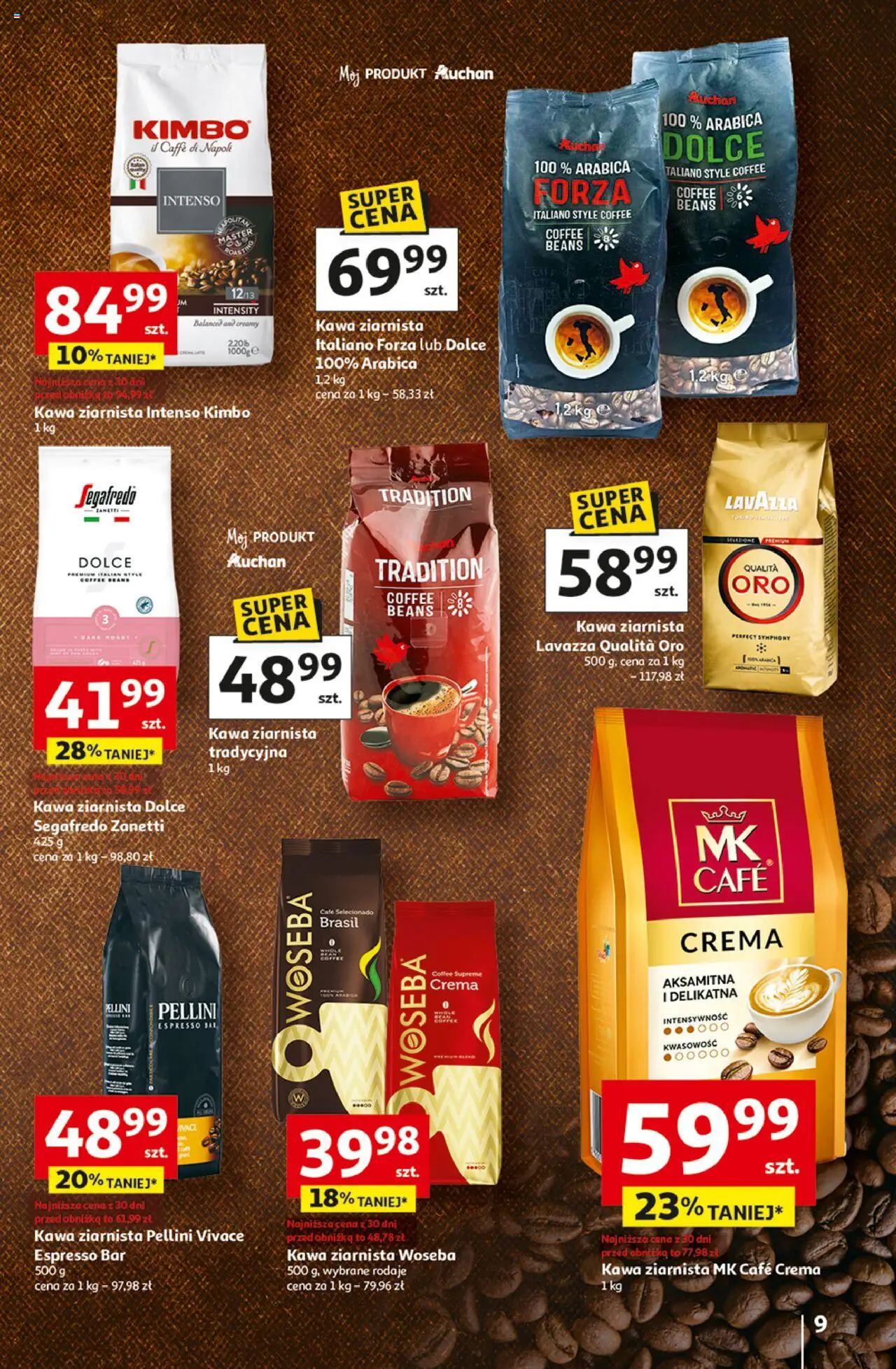 Auchan Gazetka - Wielkie przeboje cenowe Hipermarket od 23.10.2025 | Strona: 9 | Produkty: Kawa ziarnista, Lavazza, Kawa