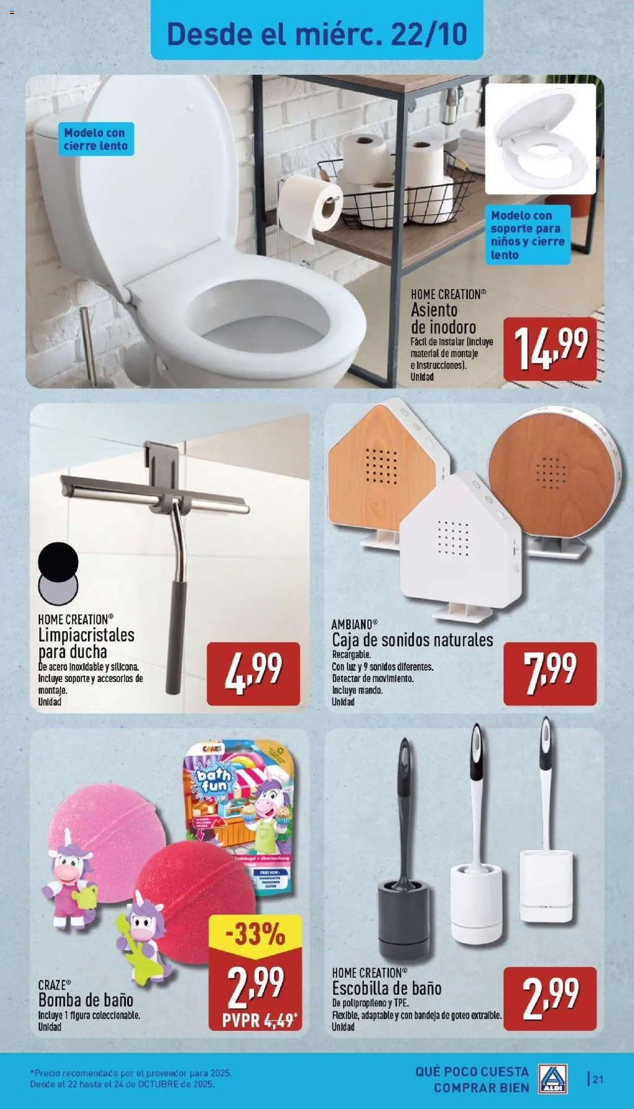 Aldi folleto Península │ válido desde el 20.10.2025 | Página: 21 | Productos: Limpiacristales, Bandeja, Caja, Baño