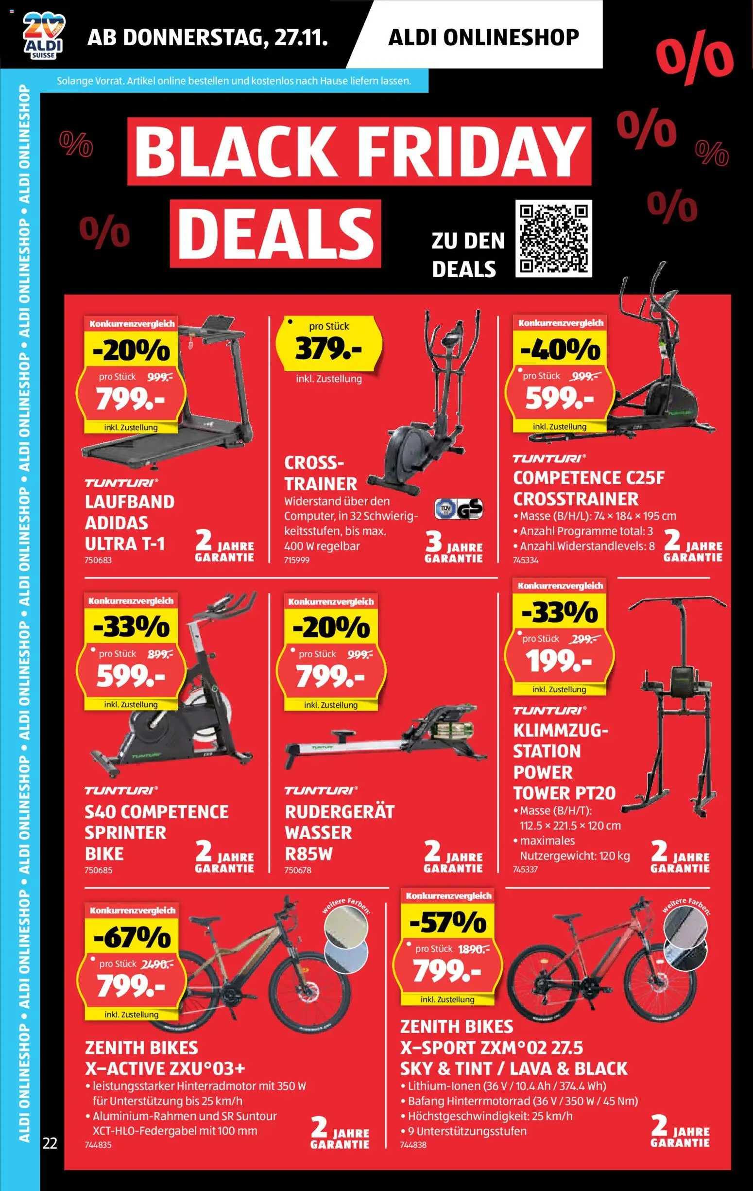 Aldi - Black Friday – gültig ab 27.11.2025 | Seite: 23 | Produkte: Laufband, Crosstrainer, Rudergerät, Wasser