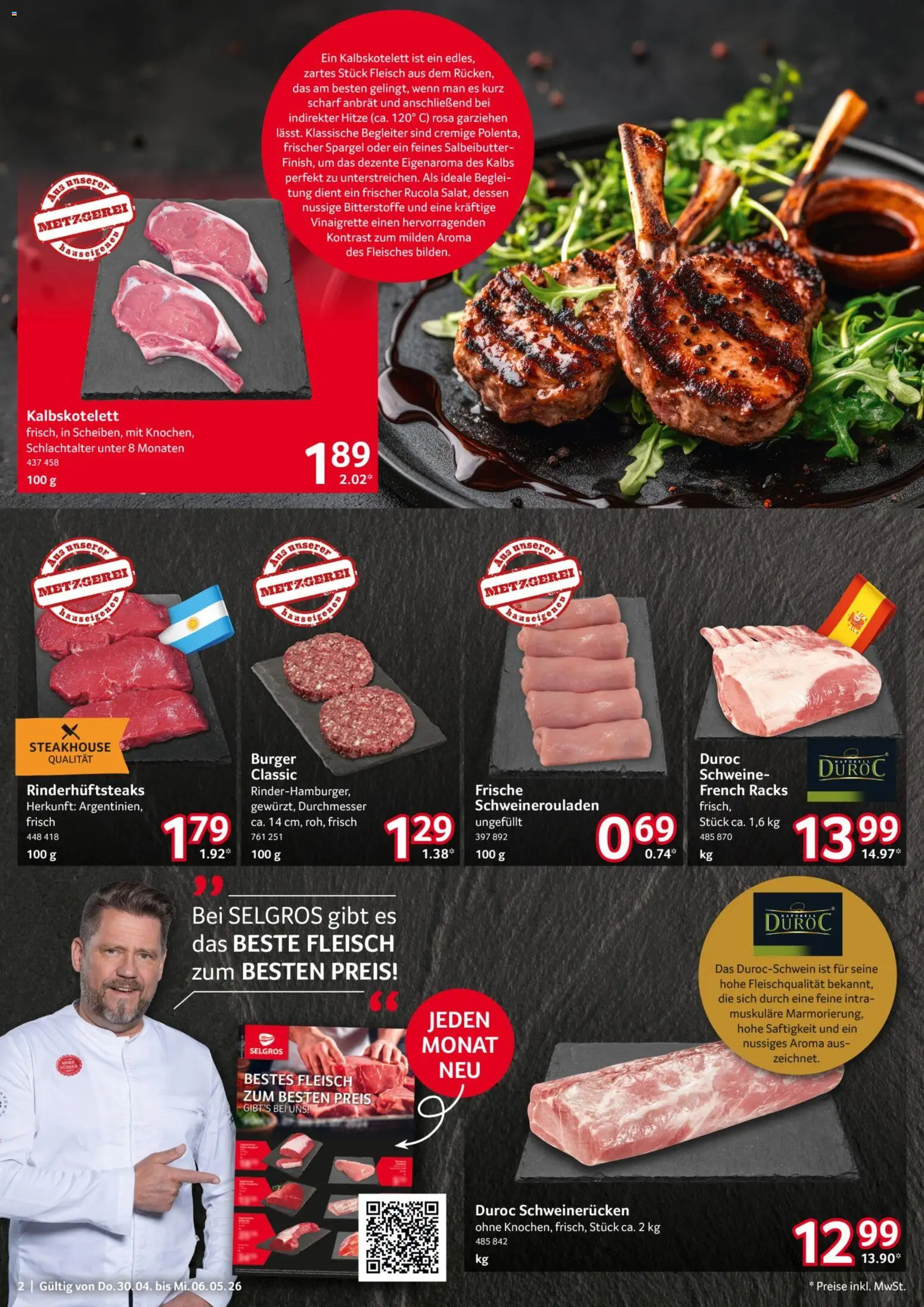 Selgros Prospekt 	 – gültig ab 30.04.2026 | Seite: 2 | Produkte: Rucola, Burger, Schweinerucken, Fleisch