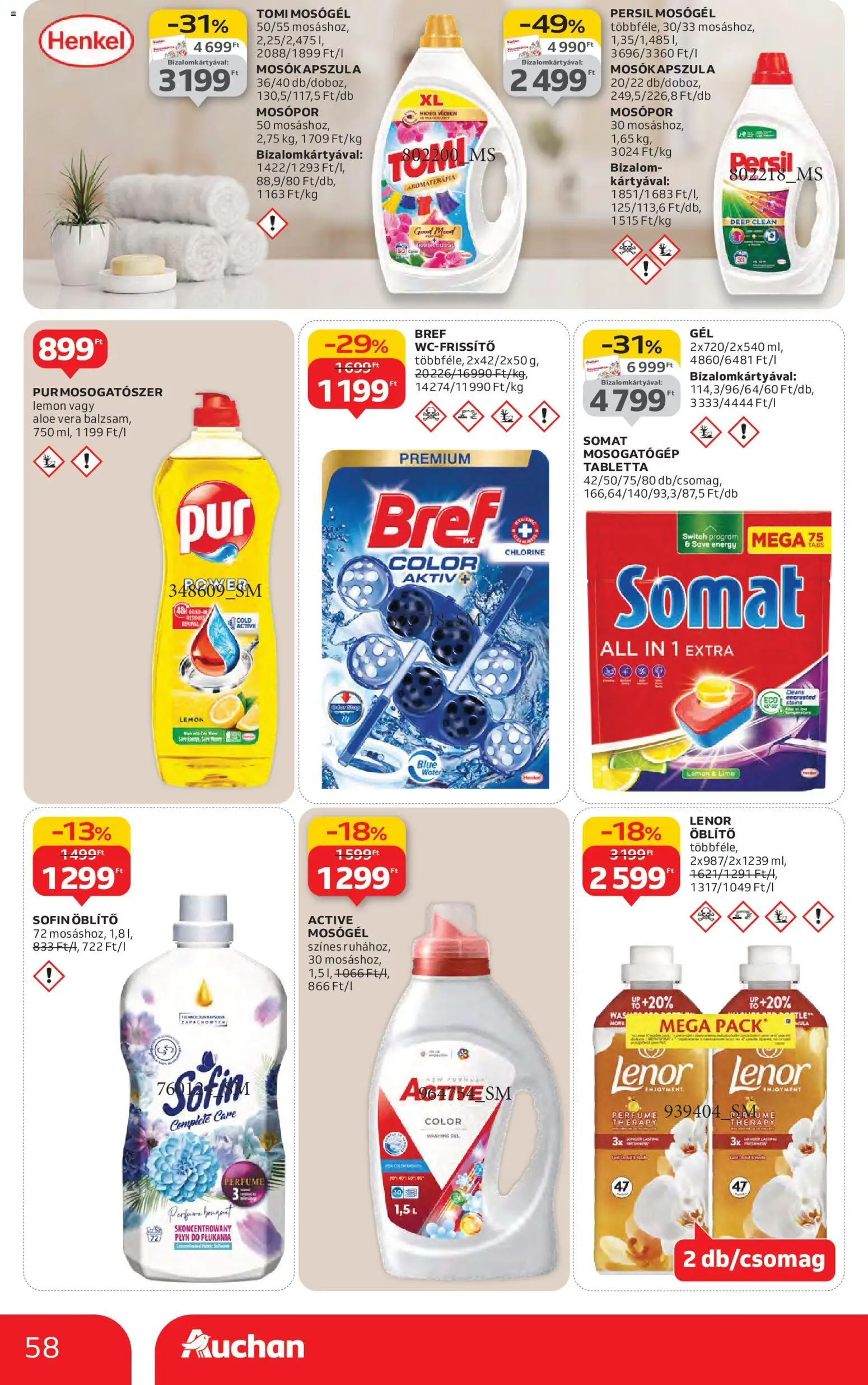 Auchan akciós ujság - amely érvényes a következő dátumtól: 27.11.2025 | Oldal: 58 | Termékek: Somat, Mosogatógép, Mosógél, Mosókapszula