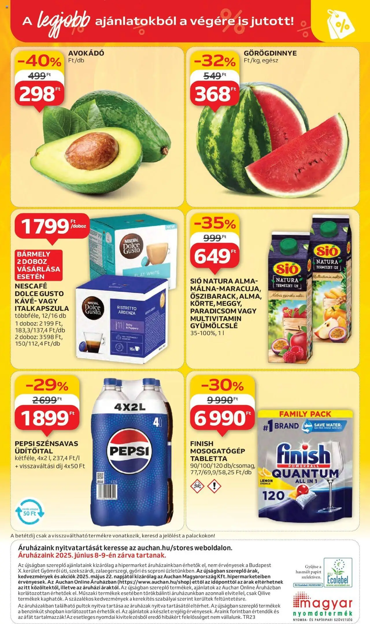 Auchan akciós ujság - amely érvényes a következő dátumtól: 05.06.2025 | Oldal: 54 | Termékek: Görögdinnye, Nescafé, Gyümölcs, Doboz