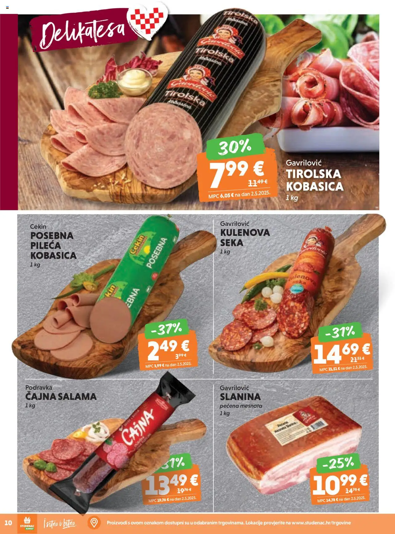 Studenac katalog | vrijedi od 13.08.2025 | Stranica: 10 | Proizvodi: Salama, Podravka, Slanina, Kobasica