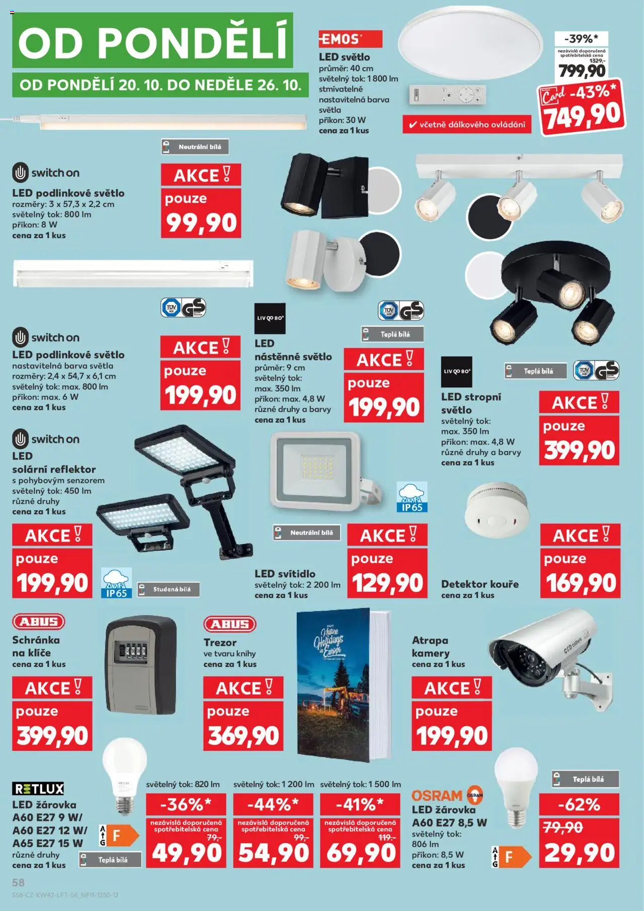 Kaufland leták od 15.10.2025 | Strana: 58 | Produkty: LED solární reflektor, Switch On, Stropní světlo, LED světlo