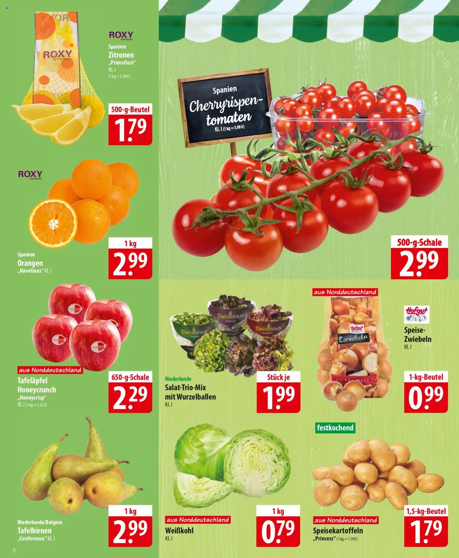 Famila Prospekt 	 – gültig ab 12.01.2026 | Seite: 8 | Produkte: Orangen, Tomaten, Zwiebeln, Zitronen