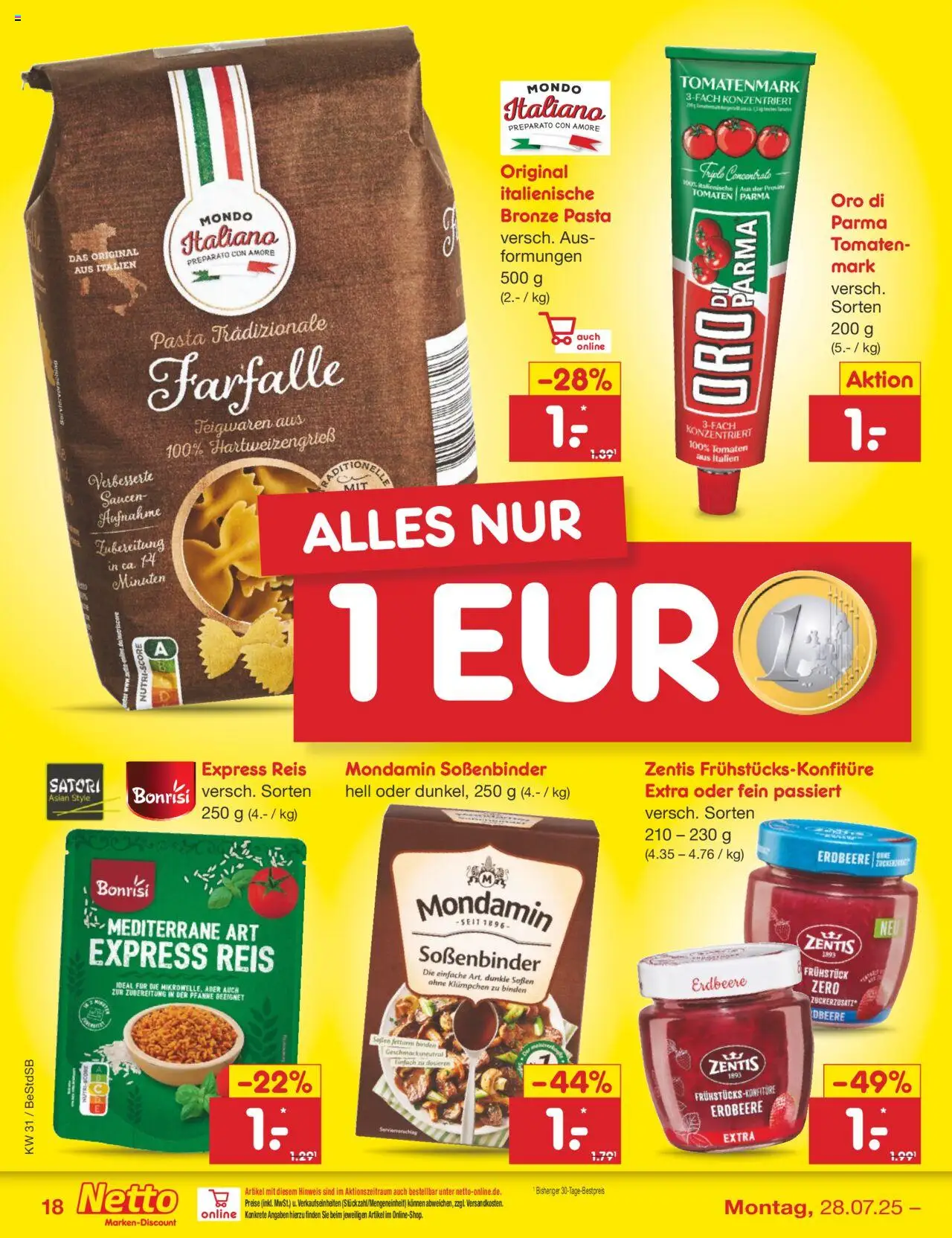 Netto Marken-Discount Prospekt 	 - gültig ab dem 28.07.2025 | Seite: 28 | Produkte: Tomaten, Pasta, Reis